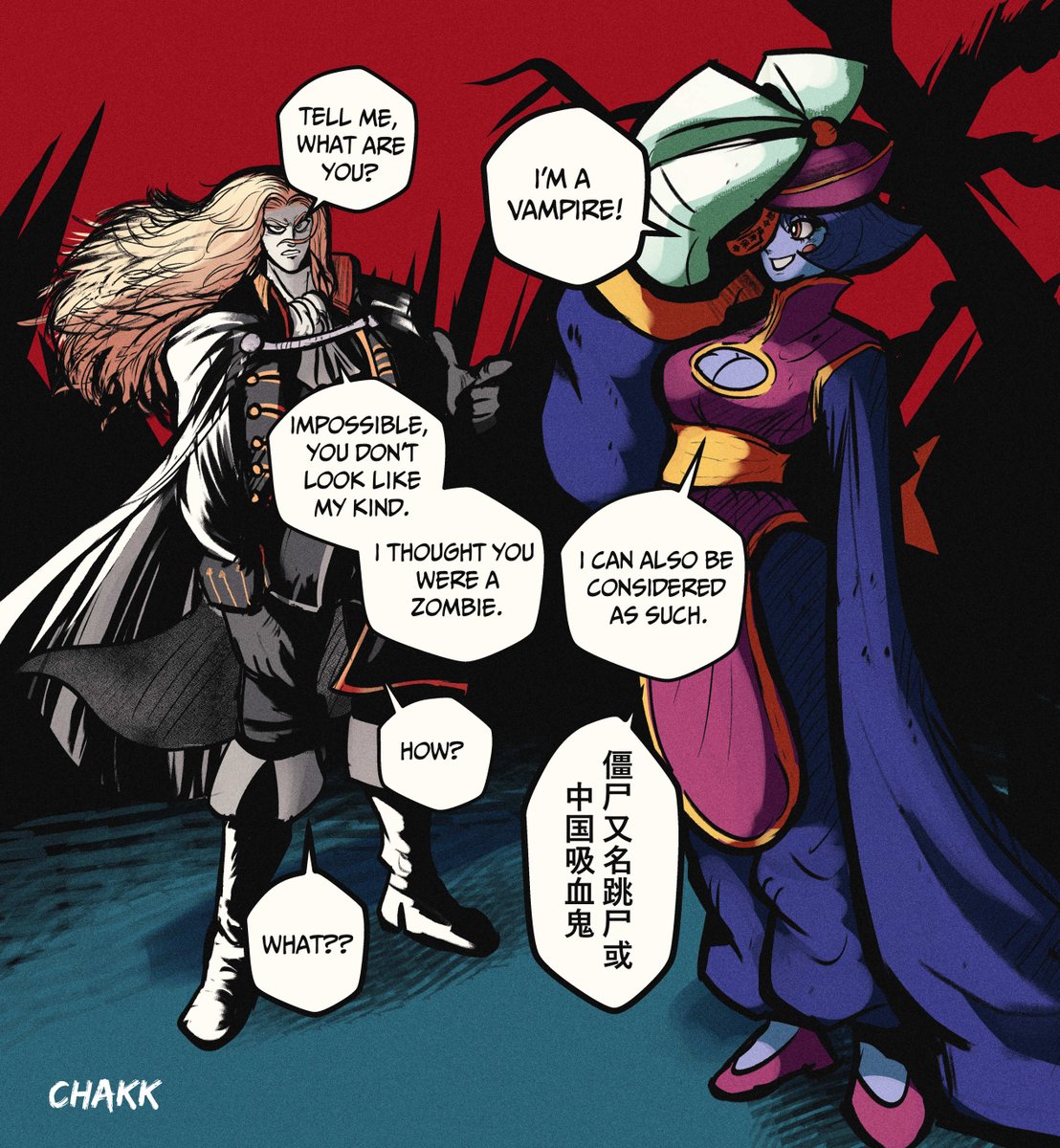 Alucard meets Hsien-Ko.

Darkstalkers X Castlevania.