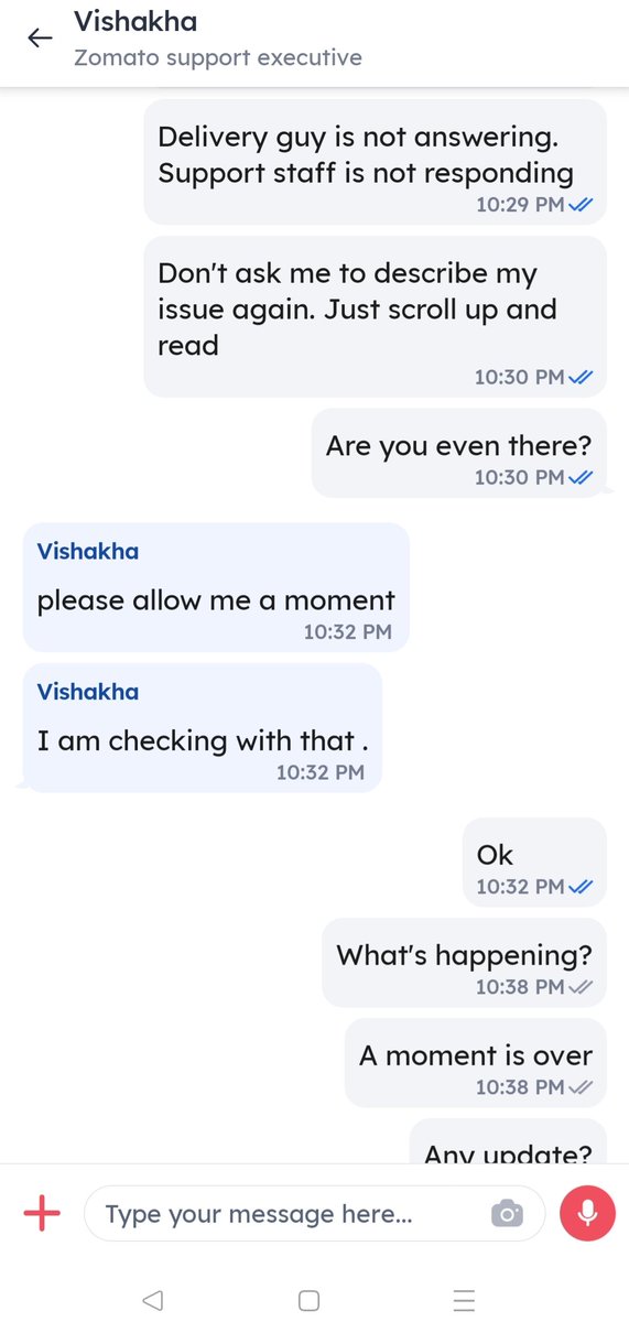 Impeccablesidd's tweet photo. @zomatocare Been over 1.5 hours. Delivery agent has vanished with the order and not answering. Zomato support taking forever to respond. Hungry and angry customer here. #ZomatoScares https://t.co/7H6NQishmW