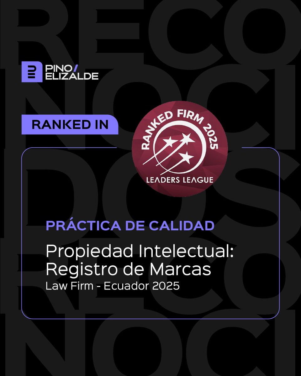 Pino Elizalde (@pinoelizalde) on Twitter photo Agradecemos a <a href="/Leaders_league/">Leaders League</a> por este nuevo reconocimiento en su Ranking 2025 en el área de Práctica de Calidad en Propiedad Intelectual: Registro de Marcas. Agradecemos a nuestros clientes por la confianza y felicitamos a nuestro equipo por esta distinción. Agradecemos a <a href="/Leaders_league/">Leaders League</a> por este nuevo reconocimiento en su Ranking 2025 en el área de Práctica de Calidad en Propiedad Intelectual: Registro de Marcas. Agradecemos a nuestros clientes por la confianza y felicitamos a nuestro equipo por esta distinción.