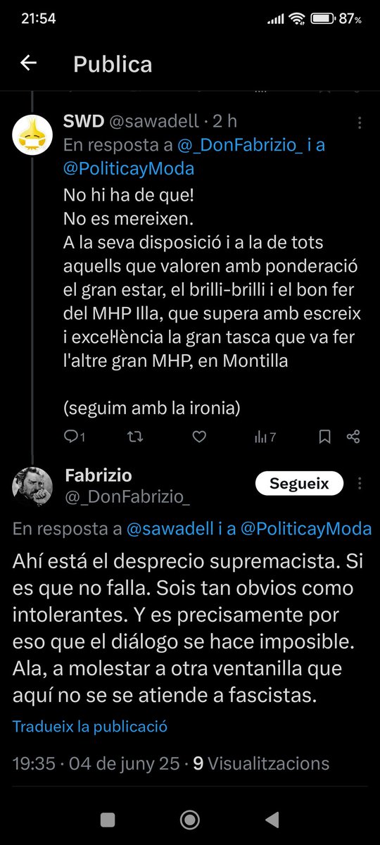 sawadell's tweet photo. Ja ha sortit l'esperit de la cabra de la legió que porta a dins.
Ha faltat el "racista" o el "lazis" pel póker.
I en castellano, per a que "nos entendamos todos". https://t.co/zsZXdHQYeo