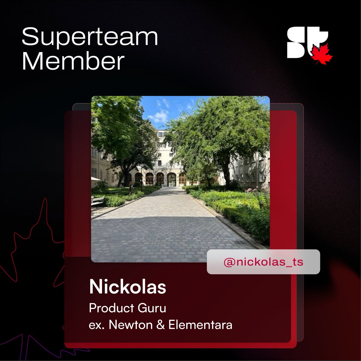 Superteam Canada (@superteamcan) on Twitter photo Belated new Superteam member announcement…
Welcome <a href="/nickolas_ts/">nickolas_ts</a>!
Based in Montreal, he led product at Newton and worked on Elementerra.
A longtime Solana builder, now gearing up for his next big thing. 🔥👀
Stoked to have you with us!🍁 Belated new Superteam member announcement…
Welcome <a href="/nickolas_ts/">nickolas_ts</a>!
Based in Montreal, he led product at Newton and worked on Elementerra.
A longtime Solana builder, now gearing up for his next big thing. 🔥👀
Stoked to have you with us!🍁