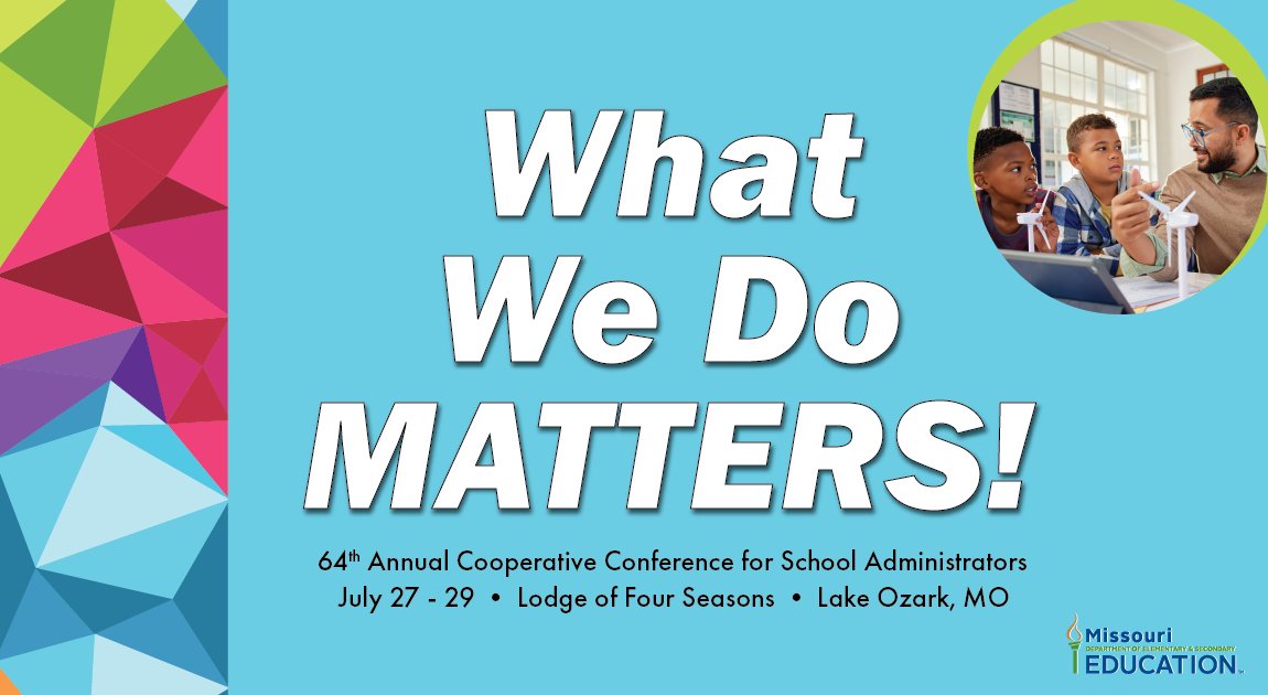 Registration is now open for the 2025 Cooperative Conference for Schools Administrators on July 27-29, 2025, at The Lodge of the Four Seasons in Lake Ozark, MO. This year’s theme is What We Do Matters! Register: na.eventscloud.com/ereg/index.php….