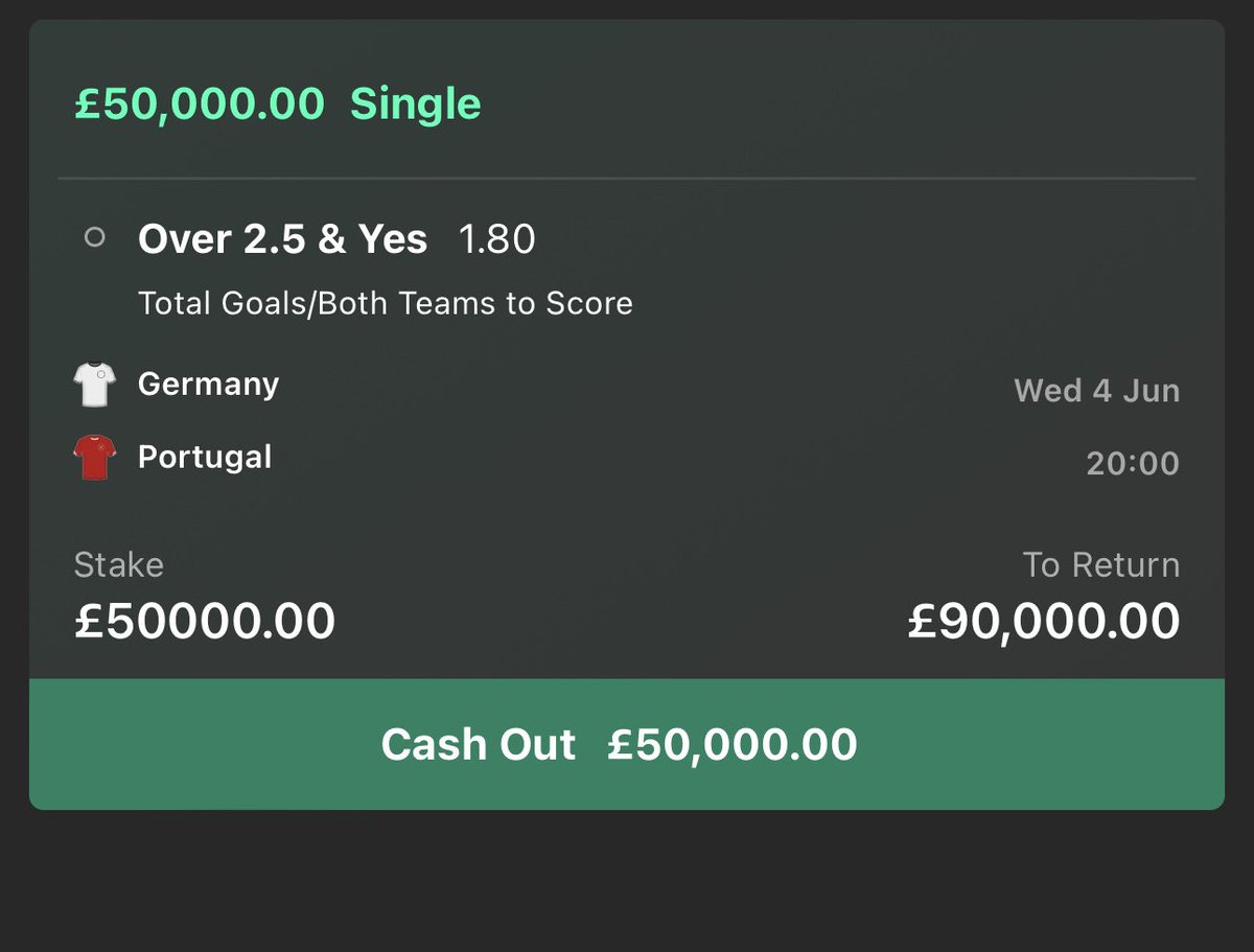 JulianMKD's tweet photo. £50,000 bet on Germany vs Portugal

This bet will not lose. It’s a lump. 

If it wins I’ll give one person that likes this tweet + follows me £4,000 ❤️

(Must be following me) https://t.co/0i3iAs01RR