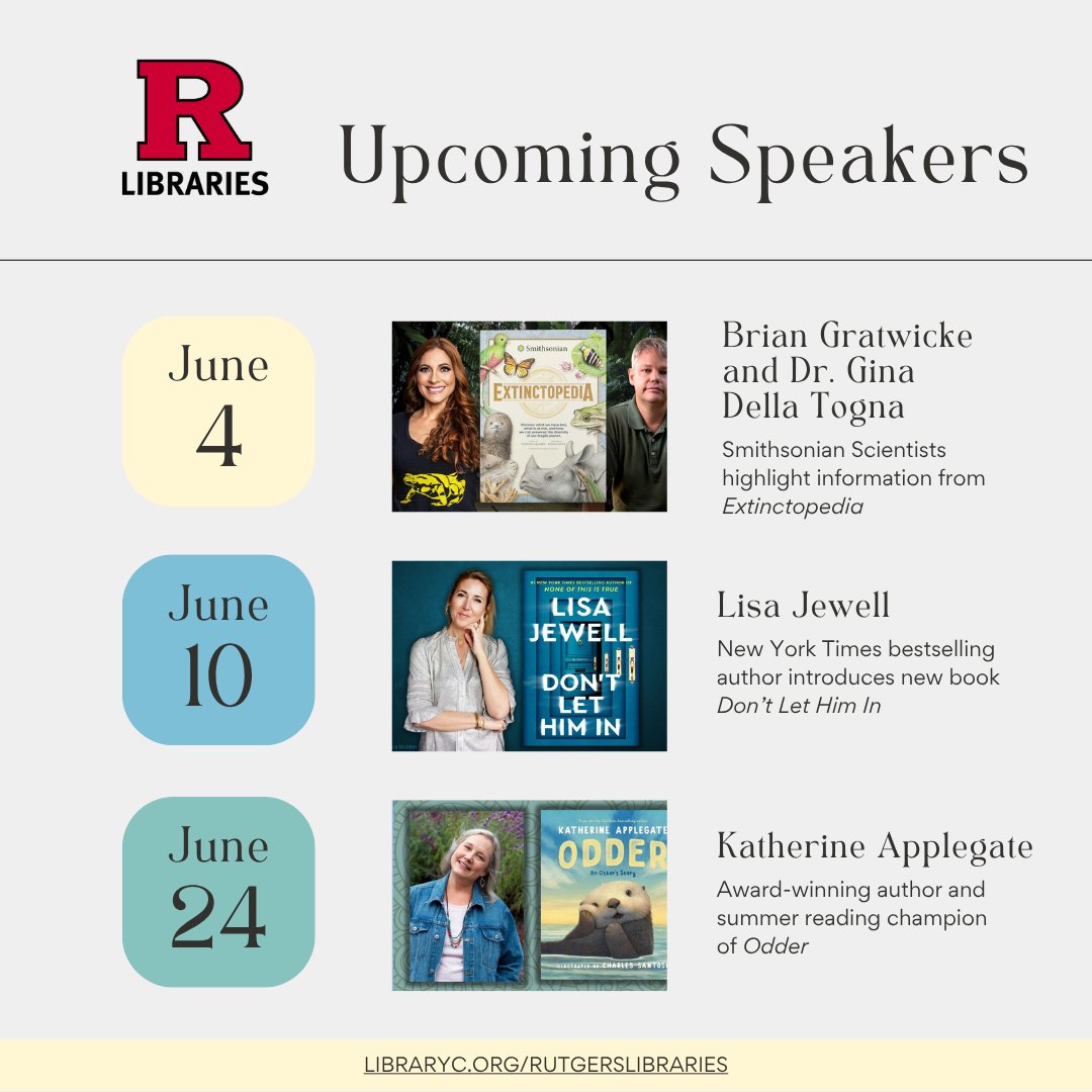This month, our experts and authors are talking about extinction, a new psychological thriller, and the perfect summer read for kids and tweens. 
Register to join us for these FREE virtual events:
libraryc.org/rutgerslibrari…