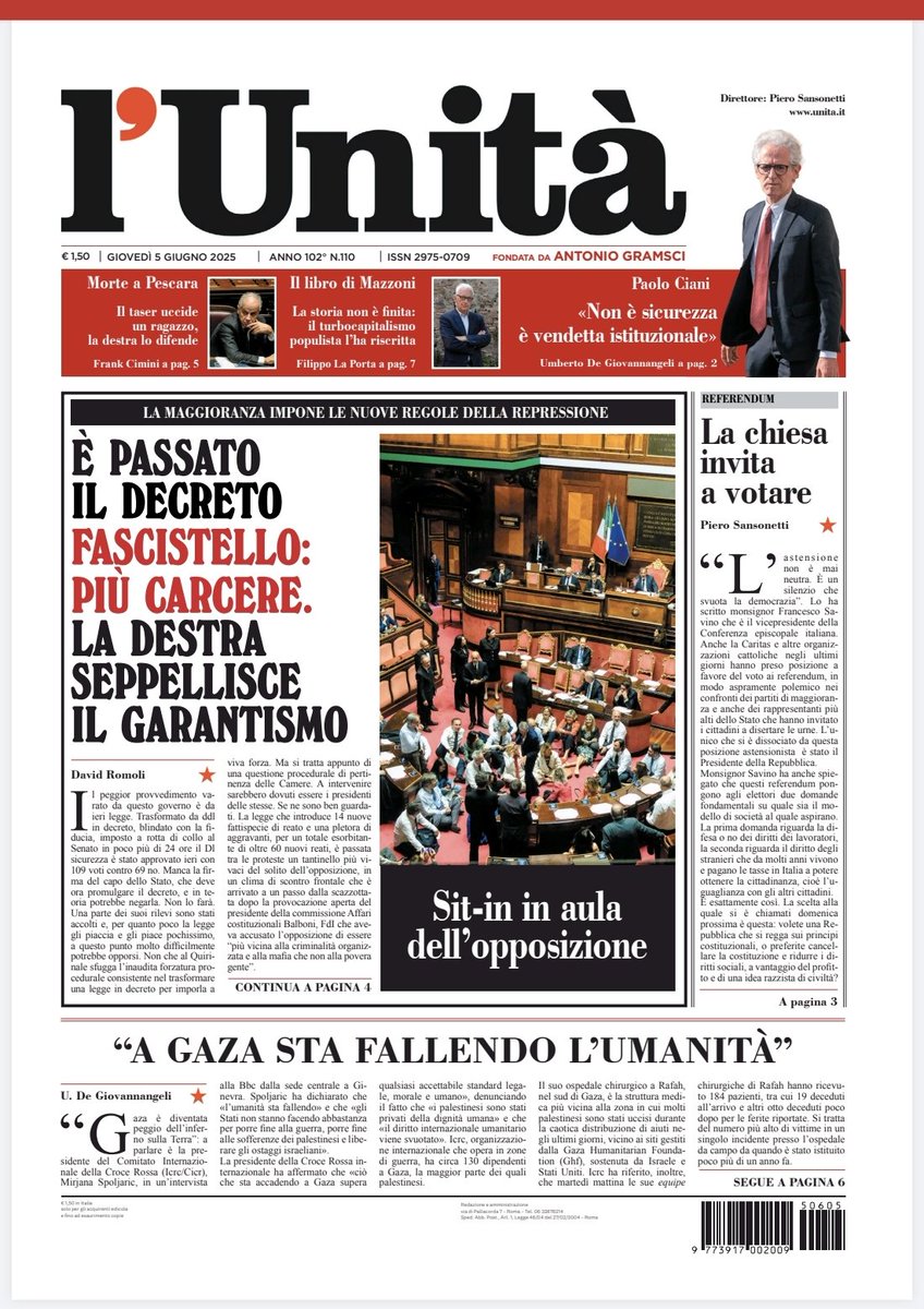 📰 La prima pagina dell’#Unità del #5giugno

Abbonati subito: bit.ly/ABBONATI-SUBITO