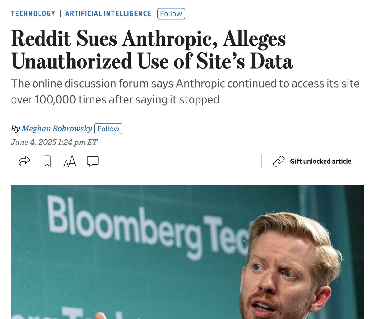 New: Reddit sued Anthropic this morning for using the site's data without a licensing agreement, per a filing in Superior Court.