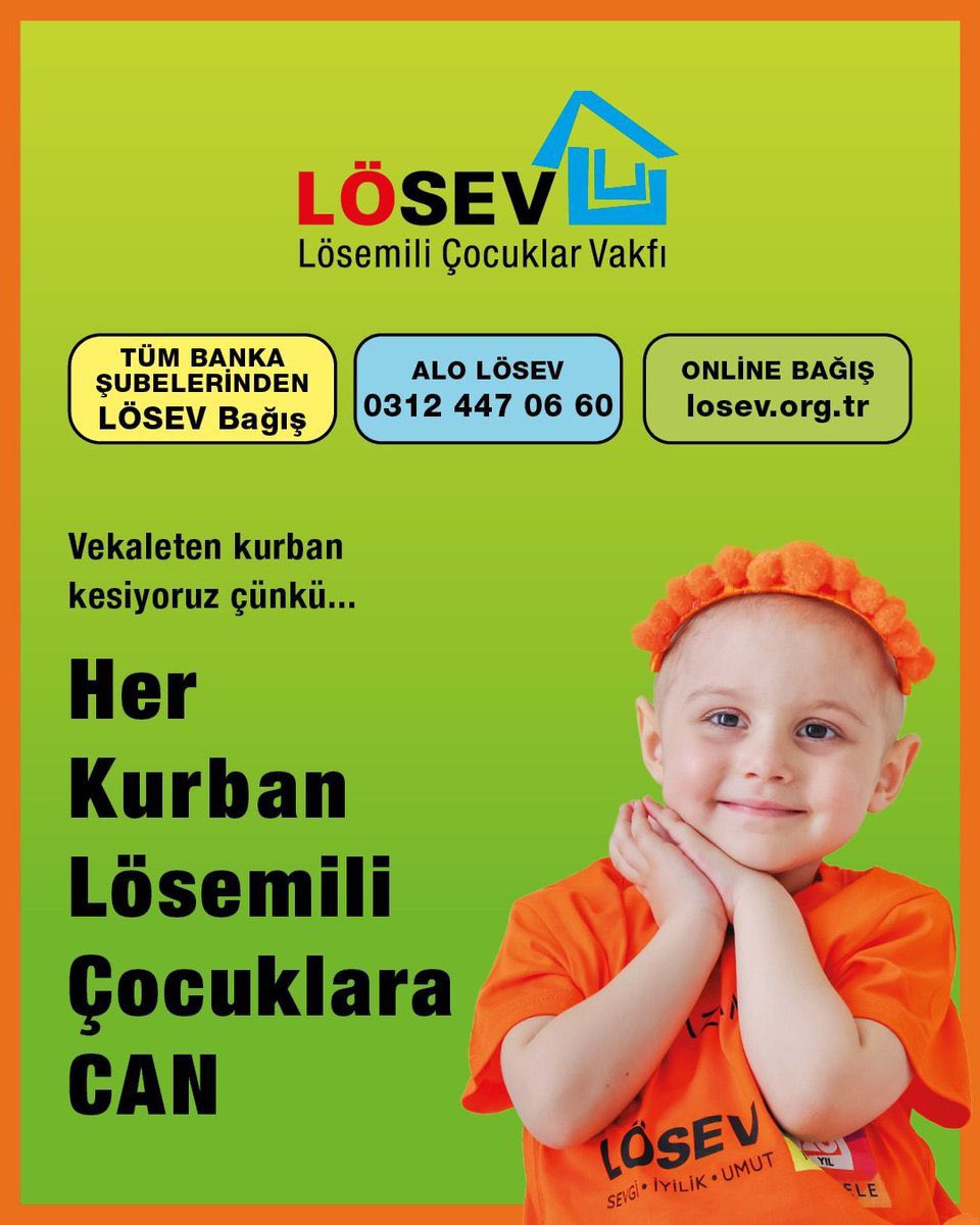 Şimdiden cümleten iyi bayramlar dilerim. Çocuklarımızı unutmayalım .. #HerKurbanLösemiliÇocuklaraCan 
<a href="/losev1998/">LÖSEV</a>
