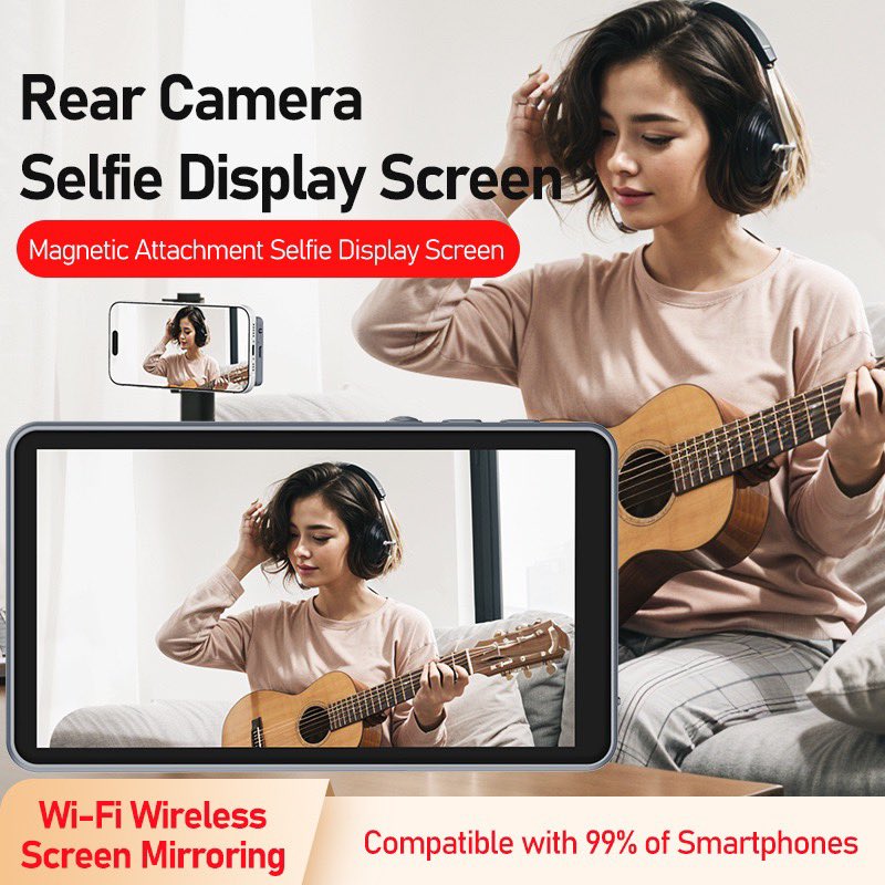 sedic_wong's tweet image. Level up content creation! Mirror phone’s rear camera on 4.02&quot; HD display via USB-C/Wi-Fi (0.1s latency). Magnetic mount, 1/4&quot; screw holes for accessories. Bluetooth remote (15m range), 1000mAh battery, charges devices. Lightweight, portable. #TechMustHave #VloggingGear