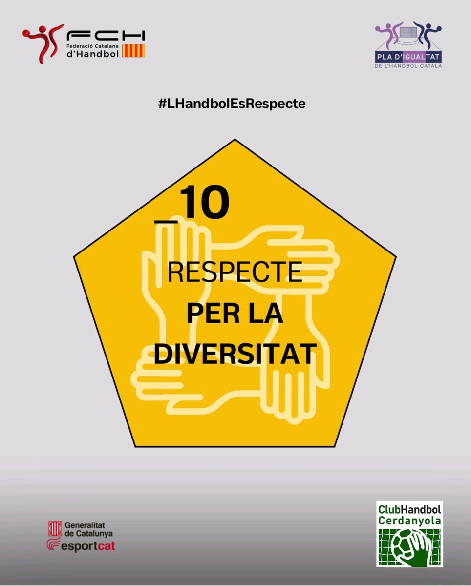 Club Handbol Cerdanyola (@chcerdanyola) on Twitter photo ❗Repasem el decàleg de valors de l'Handbol
🔟 RESPECTE PER LA DIVERSITAT
🤝 Des del Club Handbol Cerdanyola ens unim a #LHandbolEsRespecte
<a href="/fedcathandbol/">Federació Catalana d’Handbol</a> ❗Repasem el decàleg de valors de l'Handbol
🔟 RESPECTE PER LA DIVERSITAT
🤝 Des del Club Handbol Cerdanyola ens unim a #LHandbolEsRespecte
<a href="/fedcathandbol/">Federació Catalana d’Handbol</a>
