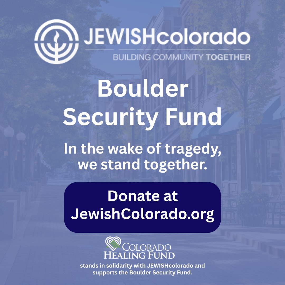 COHealingFund's tweet image. JEWISHcolorado has launched the Boulder Security Fund after the attack at the Run for Their Lives event.

Donations go directly to Boulder victims &amp;amp; community security.
🙏 Donate now: jewishcolorado.org

#BoulderStrong #JewishColorado #CommunitySupport #StopHate