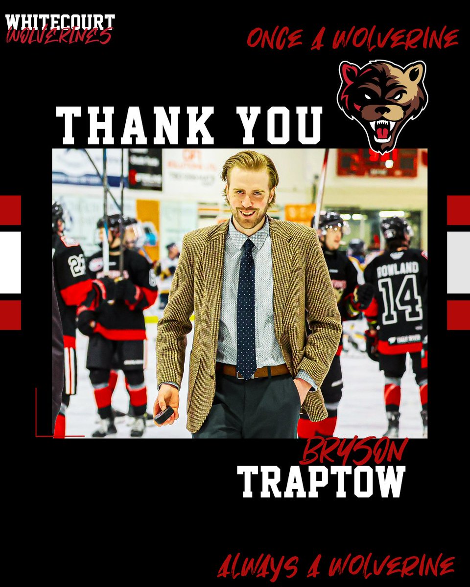 Associate Coach Bryson Traptow has stepped down from his role to take a new position within the team.

The  Wolverines organization would like to thank Bryson for his 3 seasons behind the bench and wish him nothing but the best in his future.

Story here: whitecourtwolverines.ca/traptow-steppi…