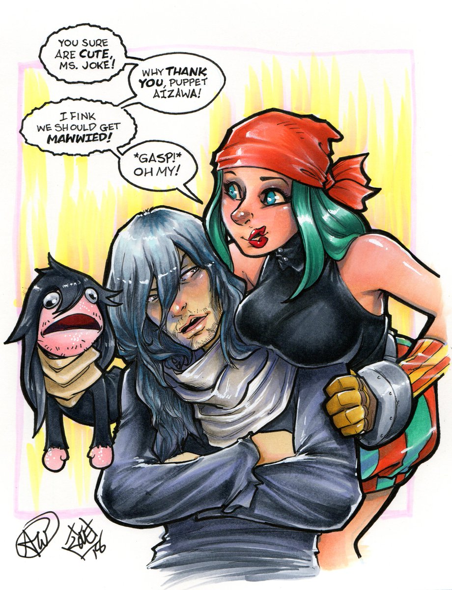 ComfortAndAdam's tweet photo. #myhero ...we miss doing sketches of these characters, they are so fun to draw! Our #romance sketch of #eraserhead and #msjoke (love them)

So proud of the @CopicOfficialUS on this - #commissionsopen for @dragoncon

#myheroacademia #myheroedit #myheroacademiaedit #copic #animeart https://t.co/DT8yUvcNdg