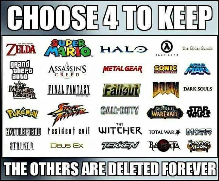 Chose 4 video games to keep I pick Mario sonic pokemon and star wars