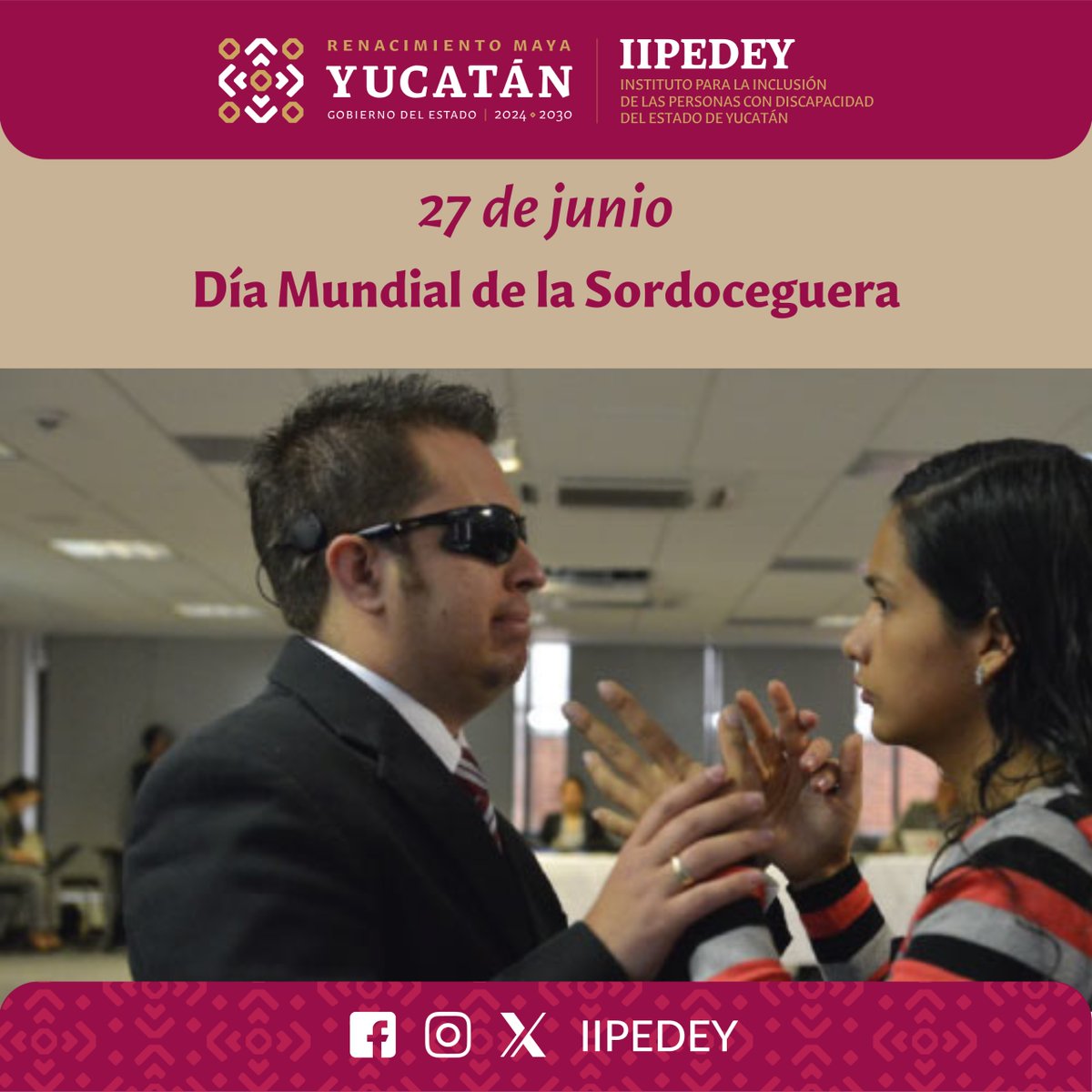 IIPEDEY's tweet image. El 27 de junio es el Día Mundial de la Sordoceguera, para visibilizar los retos de quienes viven con pérdida de audición y visión. ¡Por más inclusión, educación y apoyo!
#RenacerConInclusión🤟