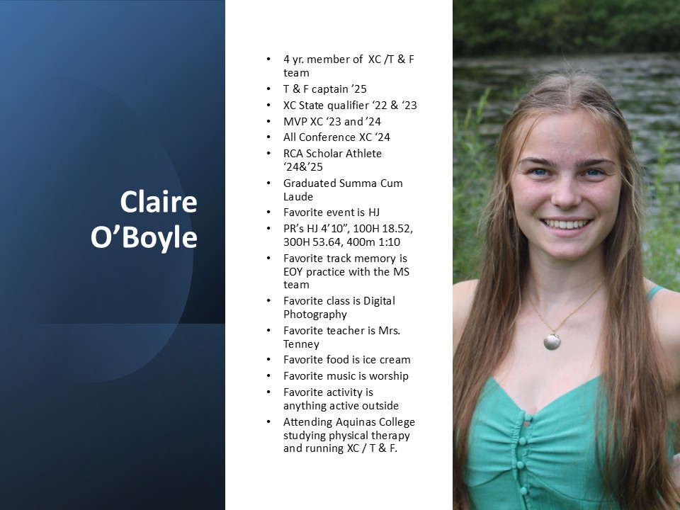 Loved working with Claire these past four years!  Will never forget the grit at the '23 XC Regionals where she punched her ticket to the  state meet.  Enjoy Aquinas!  #iownit #bedifferent