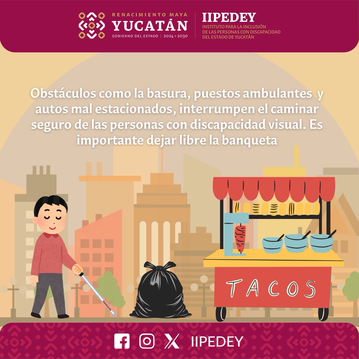 IIPEDEY's tweet image. Las banquetas son esenciales para la movilidad segura de todos. No las bloqueemos con basura o puestos ambulantes. ¡Cuidemos espacios libres y accesibles! 
#RenacerConInclusión🤟