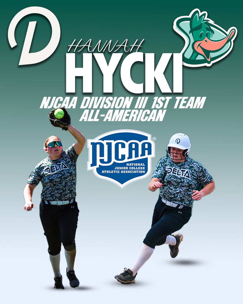 All-American Alert 🚨

Congratulations to Freshman, Hannah Hycki on being named NJCAA 1st Team All-American!!🥎

#AllAmerican #DCAthletics 🦆