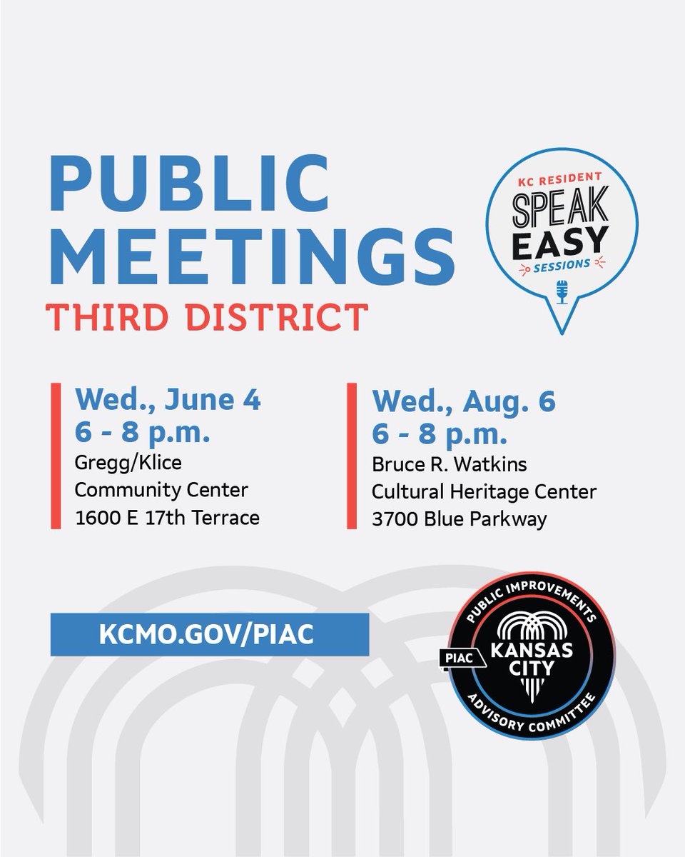 Present a project, share your priorities, and speak with your City Council representative at a Public Improvements Advisory Committee (PIAC) hearing! Learn more: kcmo.gov/PIAC