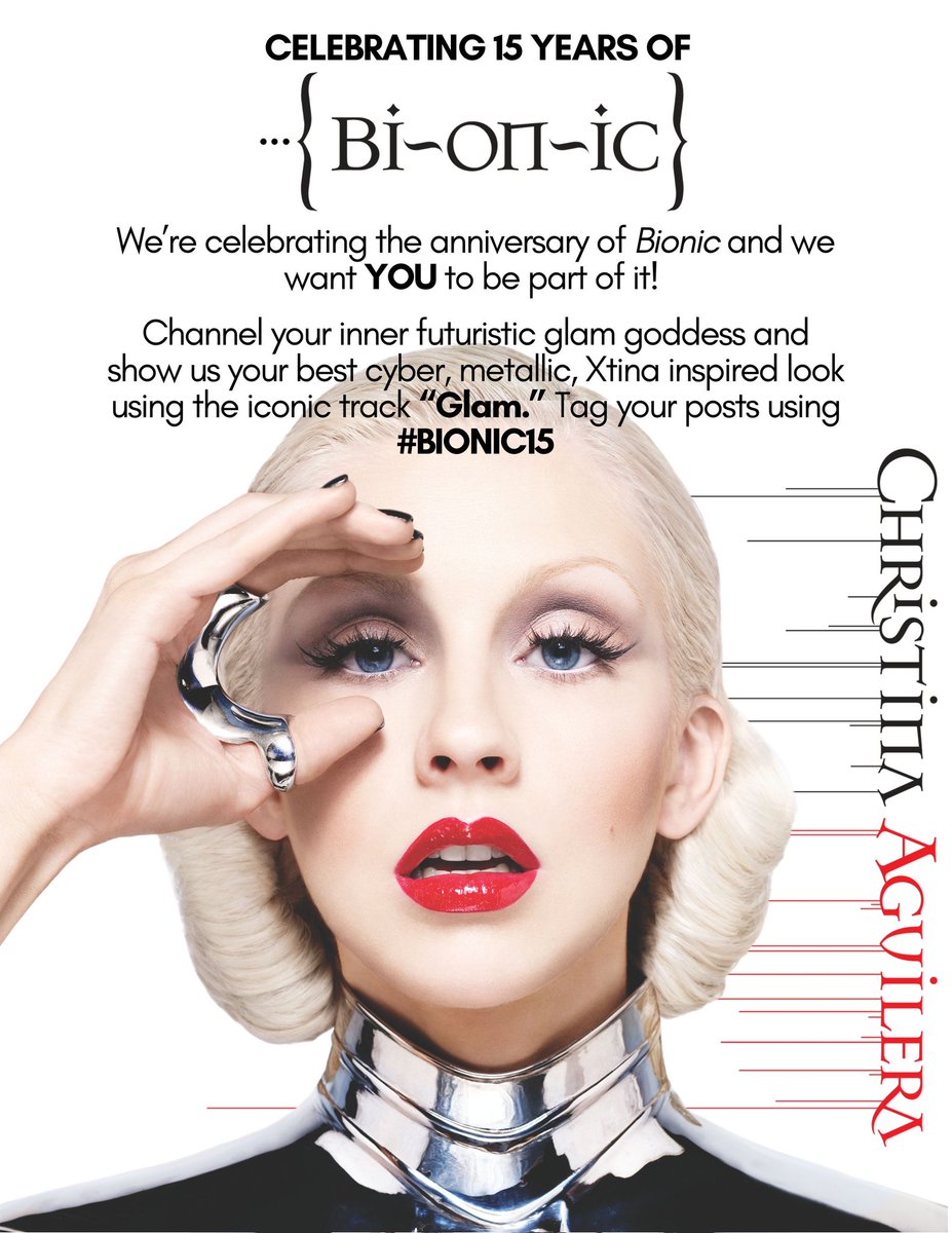 "Let's get #Glam" 💋 In celebration of 15 years of Bionic, post your Bionic inspired looks on your socials with tag #Bionic15 using Glam as the track. Word on the street is Xtina checking out the posts 👀