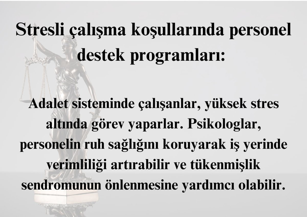 Adliyelerde ve cezaevlerinde  çalışan personellerin de psikolojik desteğe ihtiyacı olabilir. Bu yüzden Psikolog istihdamı elzemdir
<a href="/yilmaztunc/">Yılmaz TUNÇ</a>
<a href="/adalet_bakanlik/">T.C. Adalet Bakanlığı</a>
<a href="/ctekurumsal/">Ceza ve Tevkifevleri Genel Müdürlüğü</a>
<a href="/YavuzEnis/">Enis Yavuz Yıldırım</a>
<a href="/ramazancan0071/">Ramazan CAN🇹🇷</a>
<a href="/yildirimhursit/">Av.Hurşit Yıldırım</a>
<a href="/cikpem/">CTE Ankara Personel Eğitim Merkezi</a> 
<a href="/gokhanXkoseoglu/">Gökhan Köseoğlu</a> 

#PsikologYargıReformunda