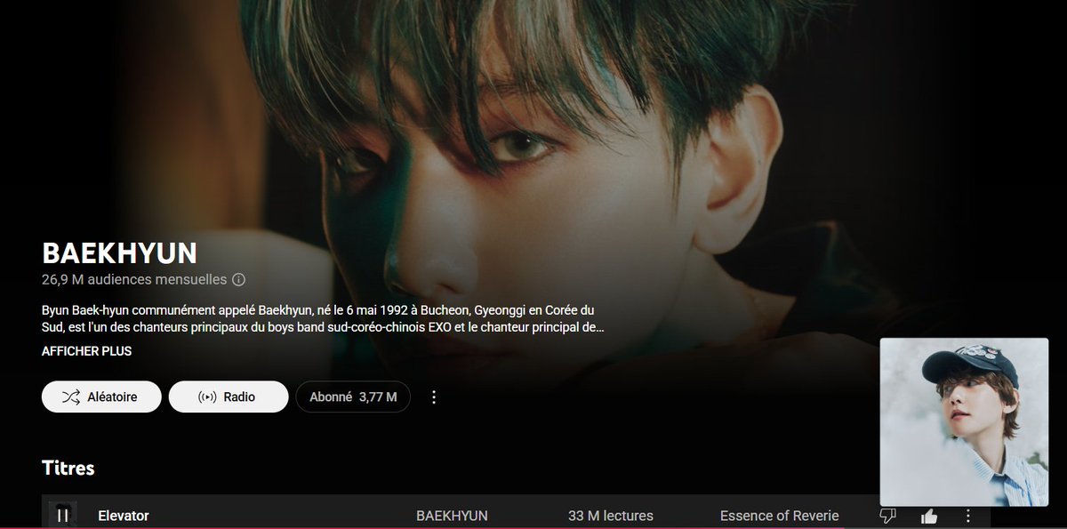 #BAEKHYUN's YouTube Monthly Listeners increased and reached a new peak of 26,9 MILLION Monthly Listeners as indicated on YouTube Music!  

🎧 백현 Baekhyun: music.youtube.com/channel/UCNk_I… via @YouTubeMusic

#백현 @B_Hundred_Hyun <a href="/BAEKHYUN_INB100/">BAEKHYUN_official</a> #EssenceOfReverie