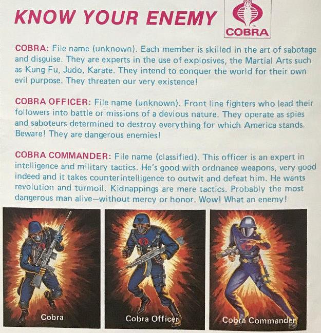 Know Your Enemy! From the 1982 G.I. Joe catalog.
