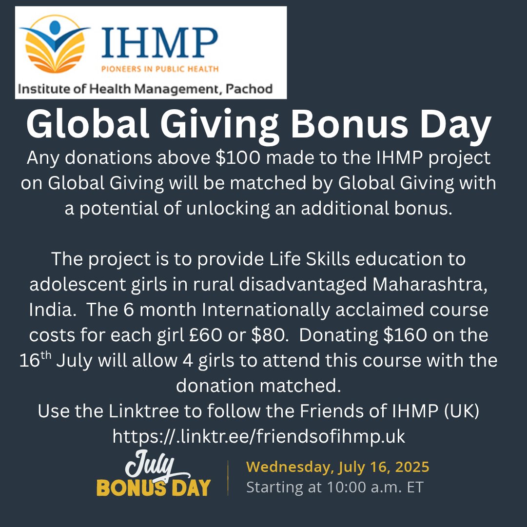 IhmpOf's tweet image. Great opportunity to support @ngoIHMP on the 16th July to enable more girls to attend the acclaimed LSE 6 month course.
#JulyBonusDay