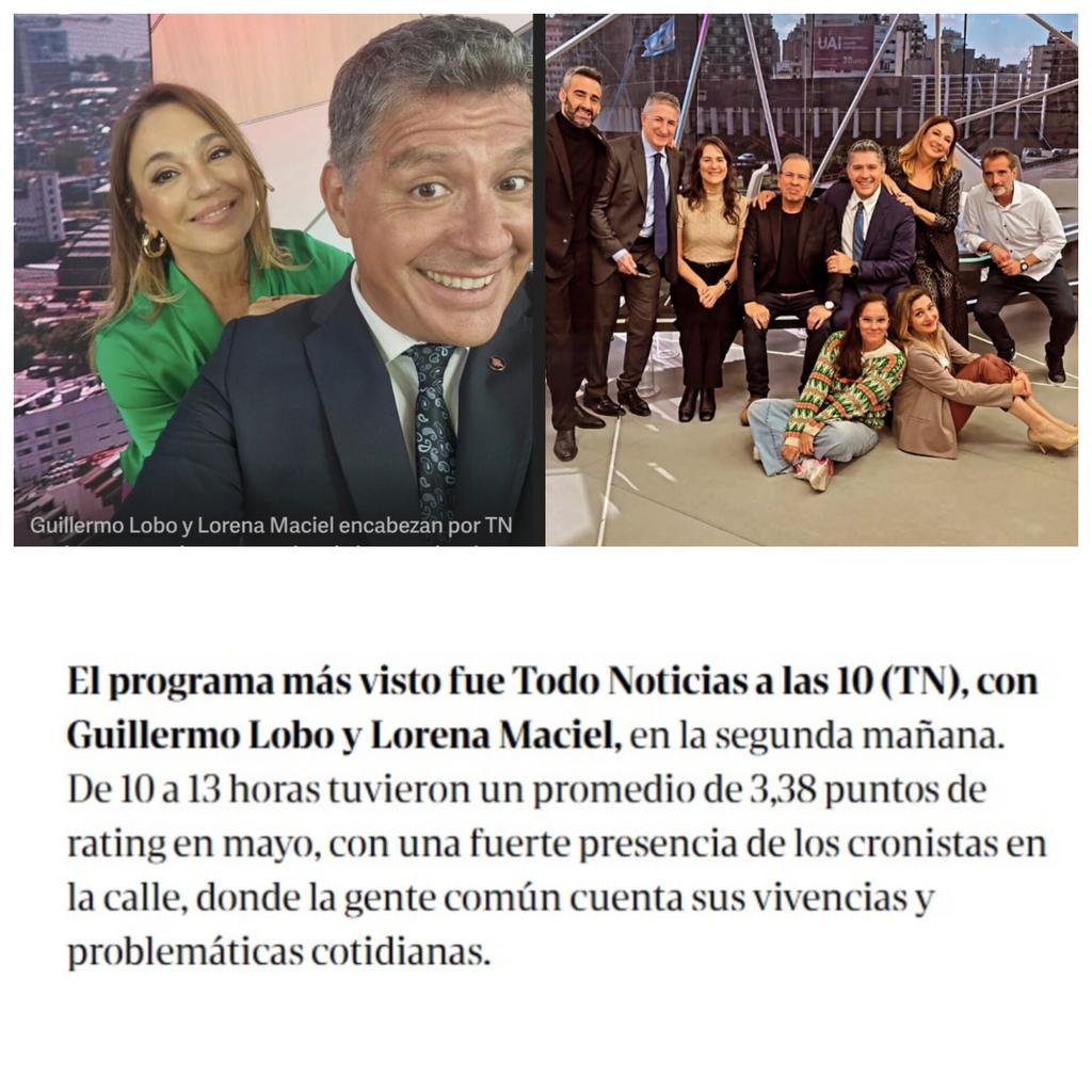 GRACIAS a ustedes por cada día

<a href="/todonoticias/">TN - Todo Noticias</a> es el canal más visto y TN10A13 es una locomotora Todo Terreno.

Periodistas y técnicos llevan adelante contenido de calidad las 24 horas.

Si sucede: lo tenemos.

Aquí parte del equipo:
<a href="/maclorena/">Lorena Maciel</a>
@day_lombardi09 
@silvinarossi