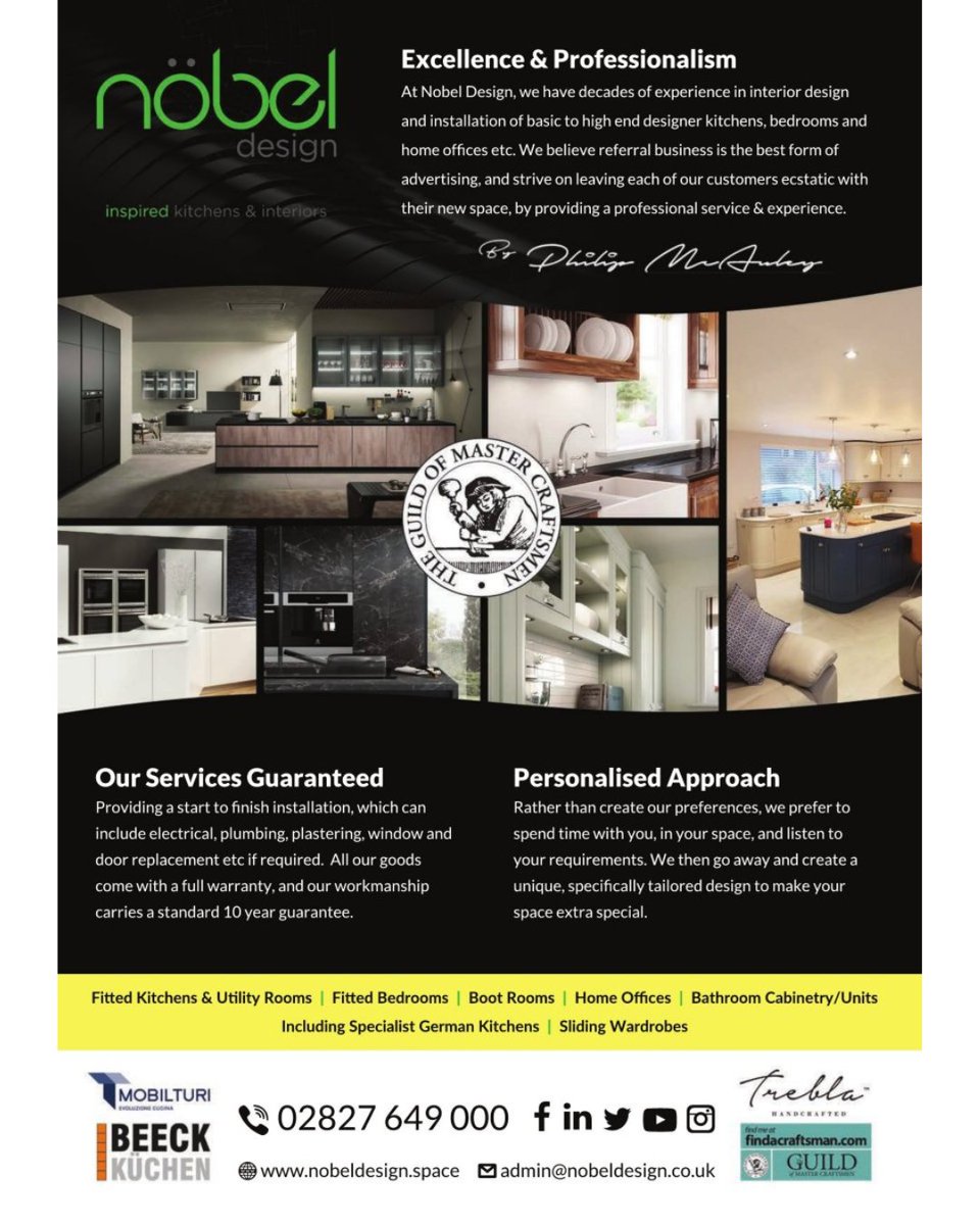 ⭐️ Recommended Supplier: Nobel Design ⭐️

With decades of experience in designing and installing beautiful interiors, Nobel Design specialises in bespoke kitchens, bedrooms, home offices, and more.

📞 02827 649 000