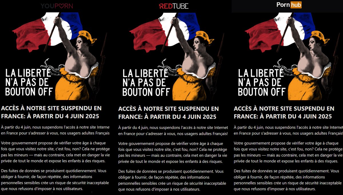 C'est effectif, et pas un simple blocage dns, pornhub, redtube et youporn sonts bloqué en France.
ça va bien protéger les mômes cette idée de genie, c'est sur qu'un ado il va cliquer sur ph voir que c'est bloqué et se dire "bon bah tant pis" ? 
y'a des dizaine de milliers de