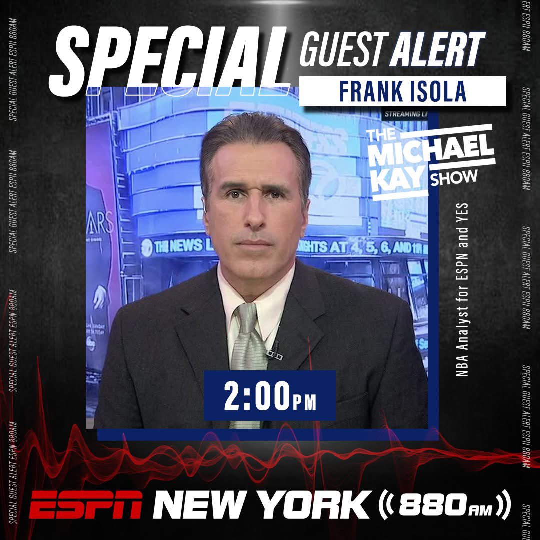 ESPN New York (@espnnewyork) on Twitter photo SPECIAL GUEST ALERT!
TODAY at 2:00PM on The <a href="/RealMichaelKay/">Michael Kay</a> Show:
<a href="/TheFrankIsola/">Frank Isola</a> joins the program to discuss all things Knicks and Tom Thibodeau!
LISTEN: bit.ly/ListenESPNNY, on <a href="/880ESPNNewYork/">880AM ESPN New York</a>, or on the <a href="/ESPNNewYork/">ESPN New York</a> App!
DOWNLOAD THE APP HERE: goodkarma.qrd.by/espnny-app SPECIAL GUEST ALERT!
TODAY at 2:00PM on The <a href="/RealMichaelKay/">Michael Kay</a> Show:
<a href="/TheFrankIsola/">Frank Isola</a> joins the program to discuss all things Knicks and Tom Thibodeau!
LISTEN: bit.ly/ListenESPNNY, on <a href="/880ESPNNewYork/">880AM ESPN New York</a>, or on the <a href="/ESPNNewYork/">ESPN New York</a> App!
DOWNLOAD THE APP HERE: goodkarma.qrd.by/espnny-app