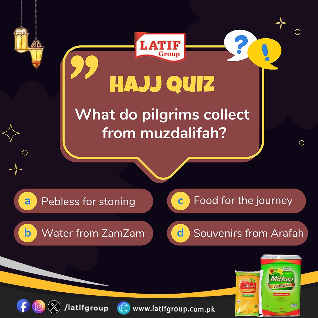 LatifGroup1's tweet photo. Test your islamic knowledge!
#HajjQuiz #ContestAlert #IslamicQuiz https://t.co/OI9hNxkzQh