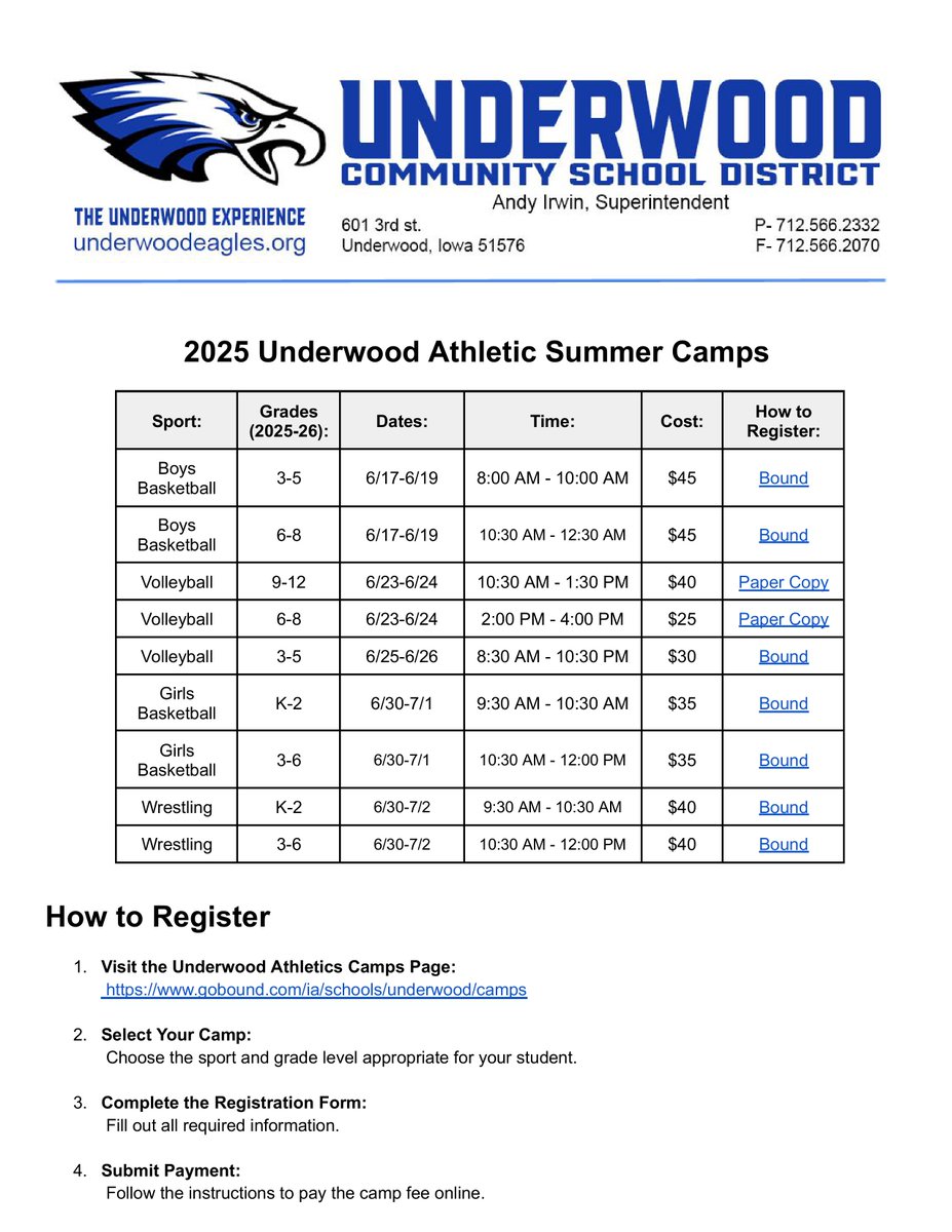 Get registered for one of our youth camps today!  See information below.  #WeAreTheU