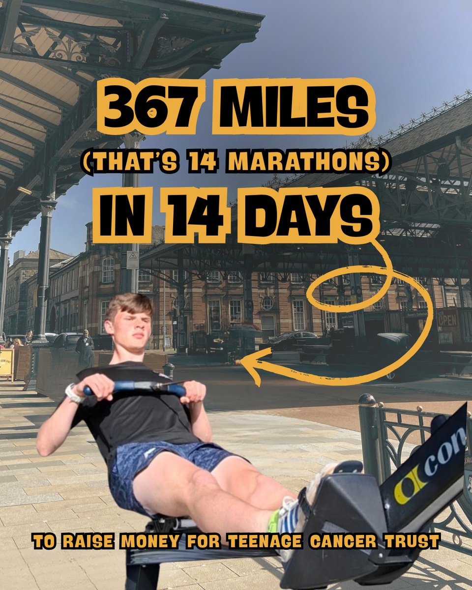 🛶 Could you row 14 marathons in 14 days?  

That's the challenge that Samuel Binks has set himself to raise money for the #TeenageCancerTrust.

🏆 Come along and support Samuel as he completes one marathon, under the watchful eyes of Wallace and Gromit!

📅6 June
⏰9:30am - 1pm