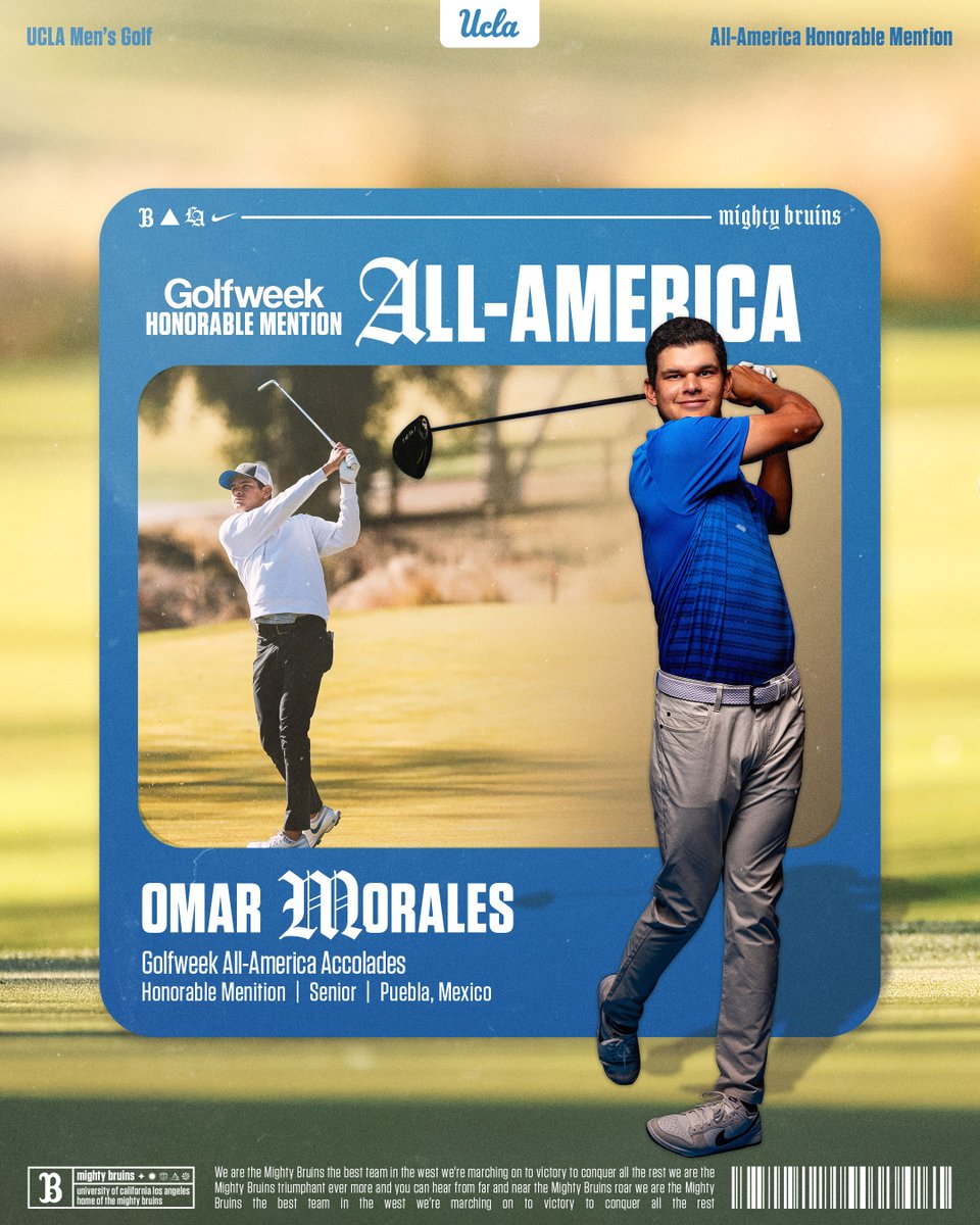 Congratulations to Bruins’ senior Omar Morales on being recognized as an honorable mention All-America selection by <a href="/golfweek/">Golfweek</a>, as announced on Wednesday.

⛳: ucla.in/43G2RUI