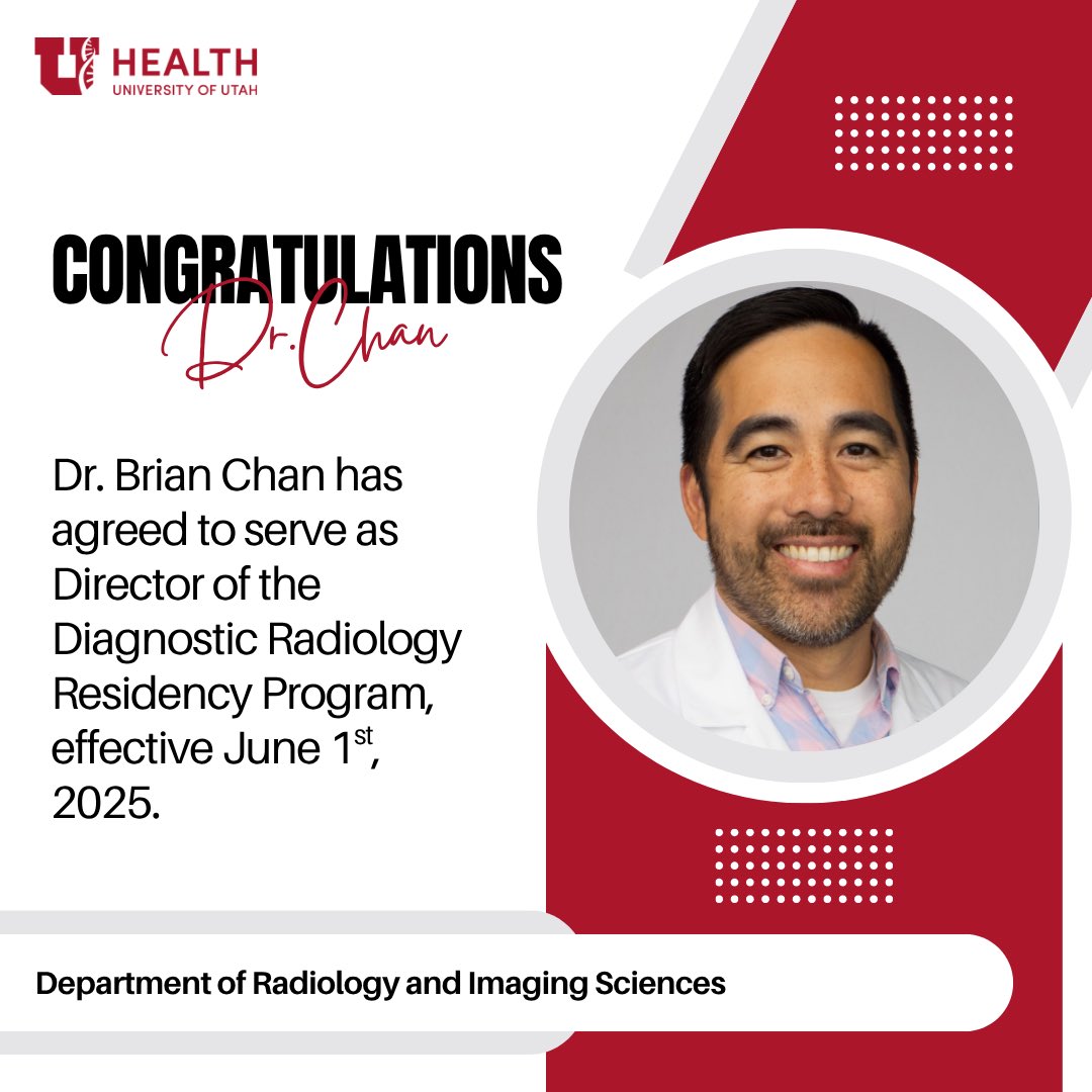 UofURadiology (@uofuradiology) on Twitter photo Congrats to Dr. Chan on his appointment as Director of the Diagnostic Radiology Residency Program, effective June 1, 2025! Dr. Chan is dedicated to supporting our trainees and advancing radiology education. We’re excited for what’s to come under his leadership! 👏 <a href="/UofUHealth/">University of Utah Health</a> Congrats to Dr. Chan on his appointment as Director of the Diagnostic Radiology Residency Program, effective June 1, 2025! Dr. Chan is dedicated to supporting our trainees and advancing radiology education. We’re excited for what’s to come under his leadership! 👏 <a href="/UofUHealth/">University of Utah Health</a>