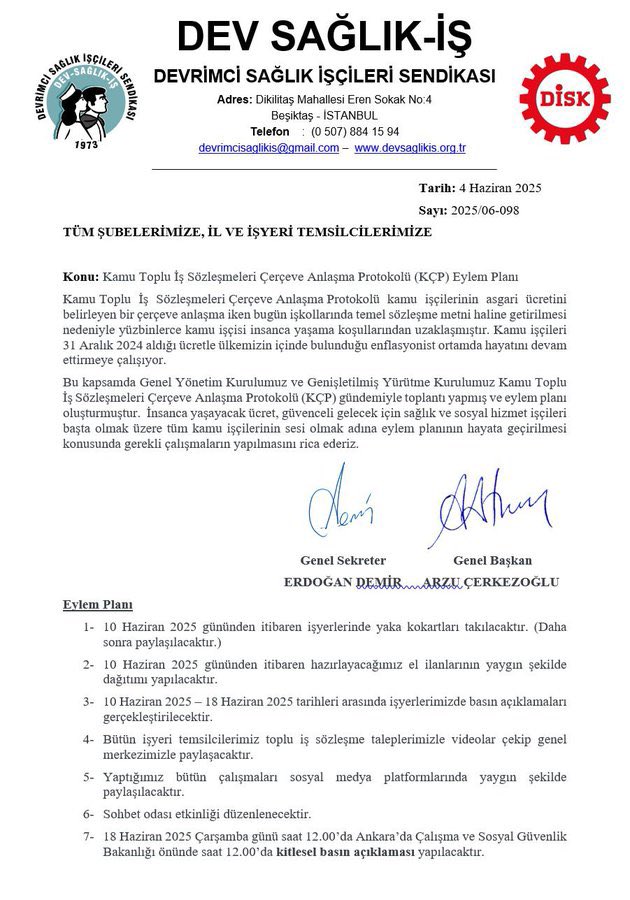 ↘️ <a href="/diskinsesi/">DİSK</a> Dev Sağlık-İş sendikası, #Kamuişçileri 'ni kapsayan,KÇP ile alakalı yapacağı EYLEM PLANINI kamoyuyla paylaştı.!
<a href="/ArzuCerkezoglu/">Arzu A. Çerkezoğlu</a>
<a href="/UmduUmit/">Ümit UMDU</a>