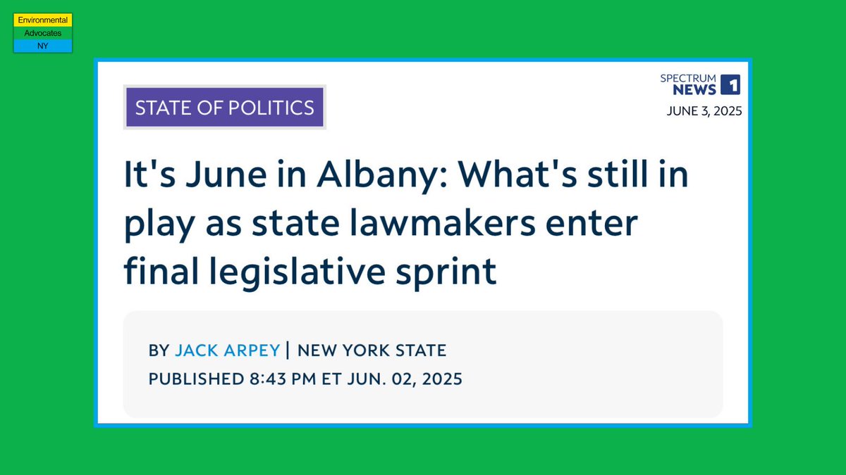 Environmental Advocates NY (@greenwatchdogny) on Twitter photo RACE TO THE FINISH: There is still time to pass bold, climate action before the end of legislative session. Thank you to <a href="/SenatorHarckham/">Senator Pete Harckham</a>, <a href="/LizKrueger/">Senator Liz Krueger</a>, and all our environmental champions for your continued advocacy.
Let’s get these bills done, and make New Yorkers’ lives RACE TO THE FINISH: There is still time to pass bold, climate action before the end of legislative session. Thank you to <a href="/SenatorHarckham/">Senator Pete Harckham</a>, <a href="/LizKrueger/">Senator Liz Krueger</a>, and all our environmental champions for your continued advocacy.
Let’s get these bills done, and make New Yorkers’ lives