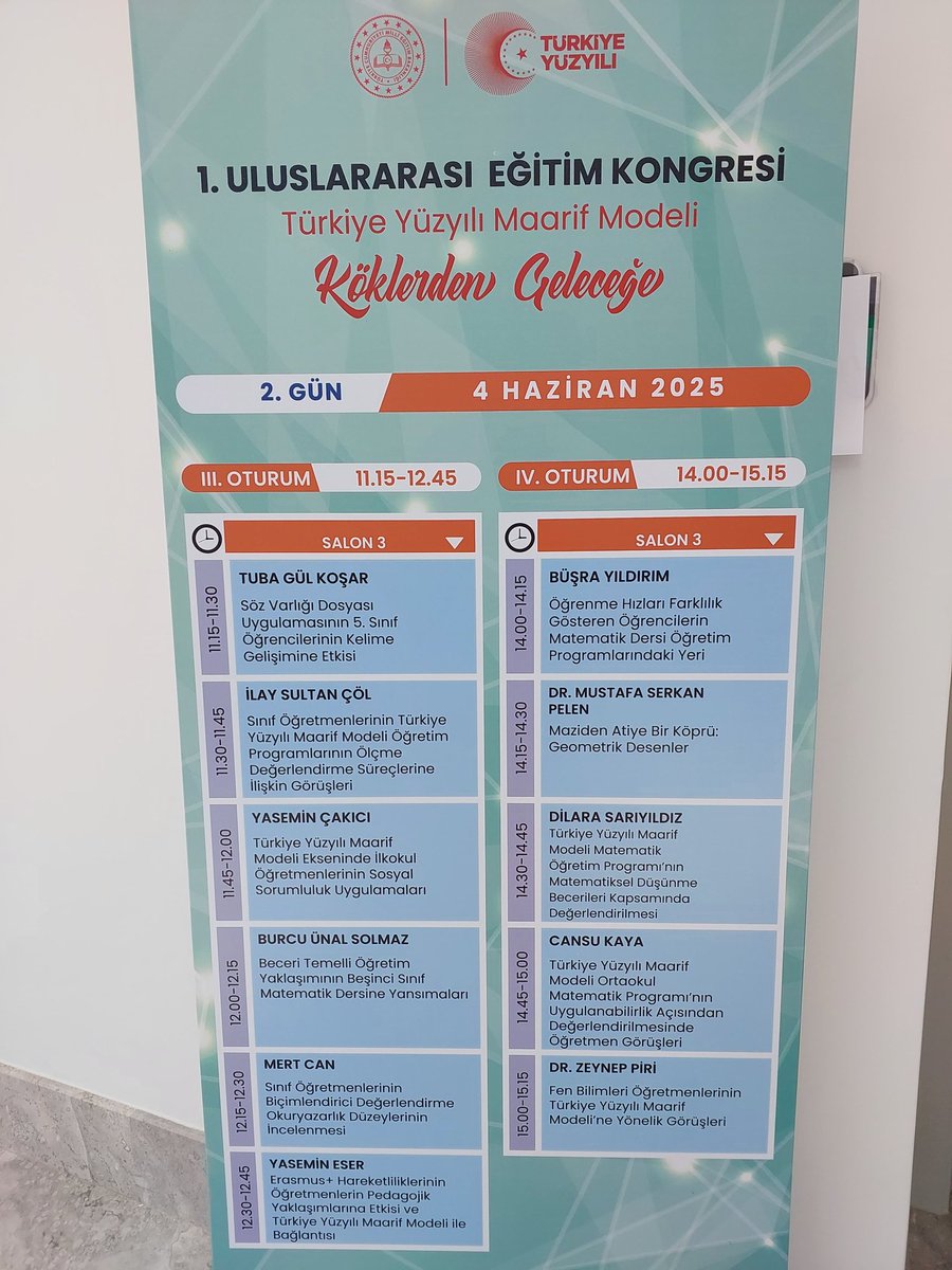 🗓️3-4 Haziran 2025 tarihinde 
📍Ankara'da düzenlenen ve ana teması Türkiye Yüzyılı Maarif Modeli olan 1.Uluslararası Eğitim Kongresine ilimiz Ölçme Değerlendirme Ve Sınav Hizmetleri birimine bağlı Etkin Zümre Takımı 4.Sınıf il zümre koordinatörümüz Yasemin Çakıcı 📌"Türkiye
