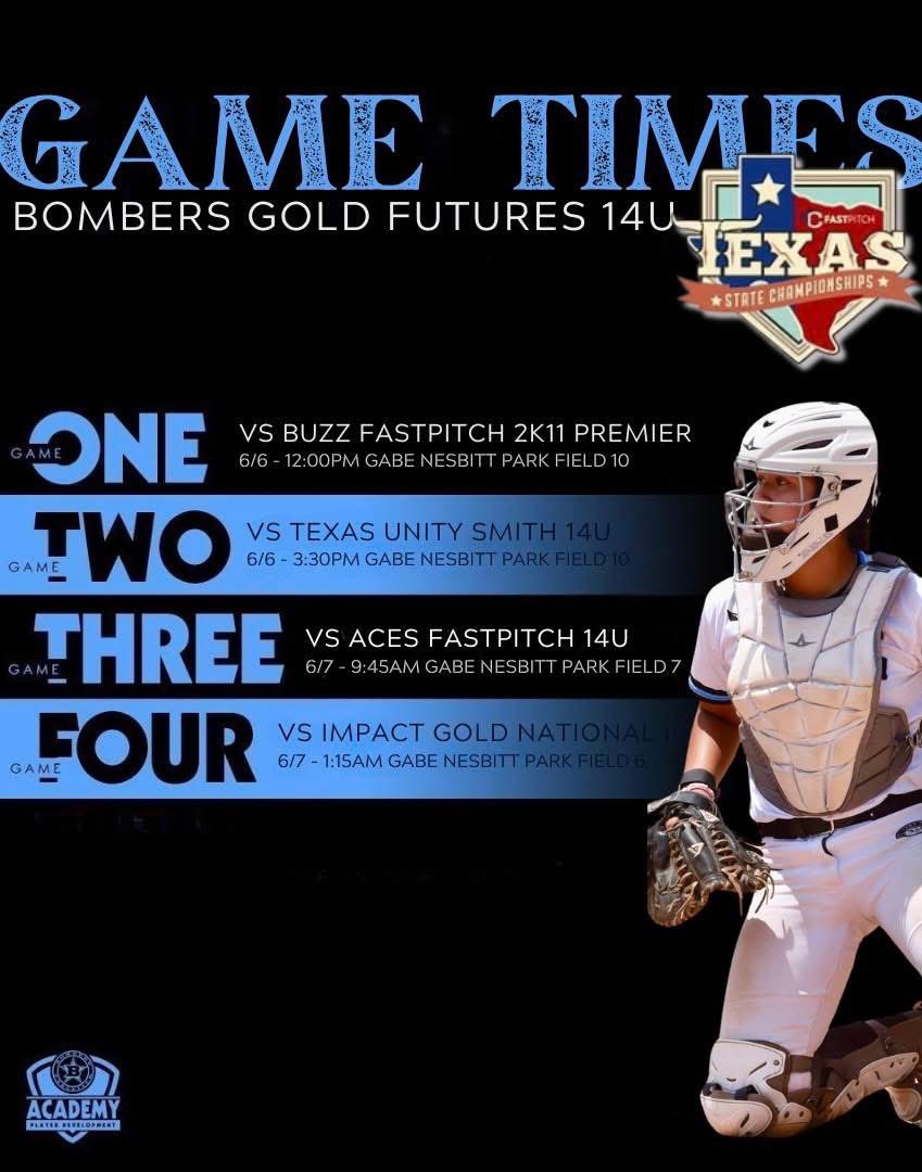 This weekend my Bombers Gold Futures 14U teammates and I will be in McKinney, TX for the <a href="/triplecrownspts/">Triple Crown Sports</a> Texas State Championships!