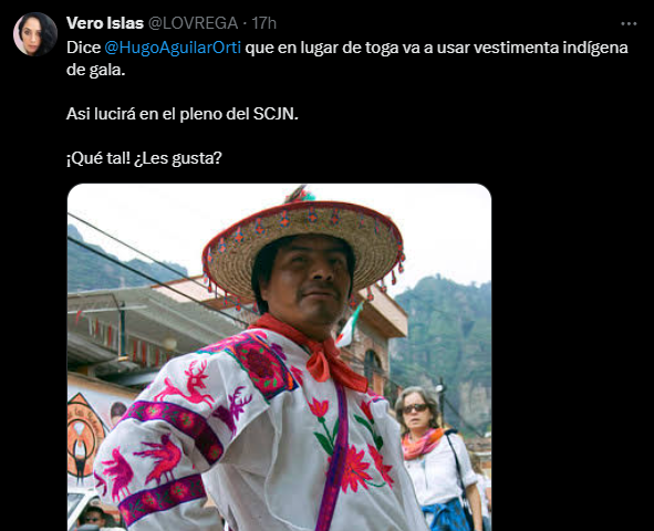 Lo que la pendeja de <a href="/LOVREGA/">Vero Islas</a> no entiende es que no se trata de una toga o un atuendo indigena, es un mensaje, y dice "El pueblo llego para juzgar"