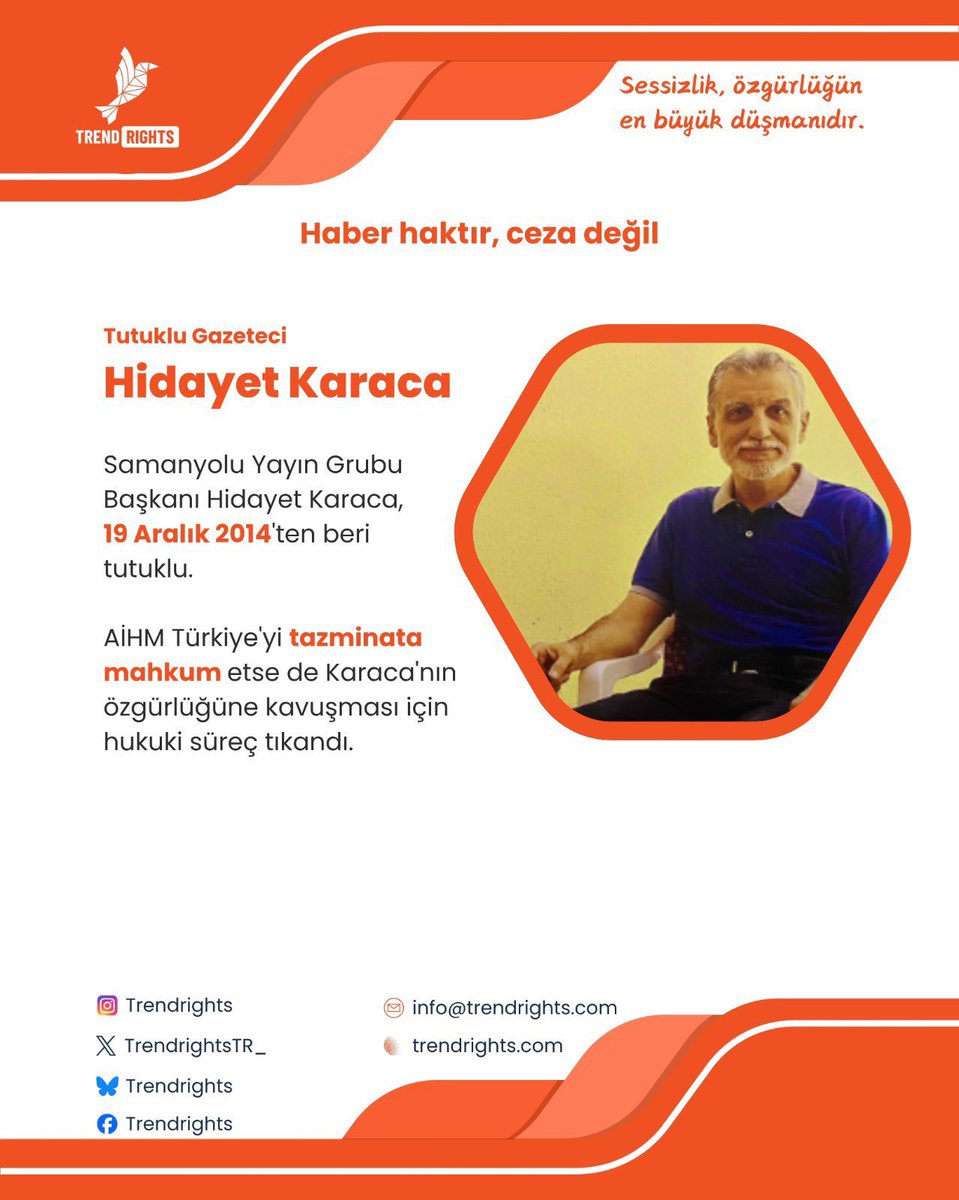 Hidayet Karaca bir dizi
senaryosundan 14 Aralık 2014’de tutuklandı. 

31 yıl ağırlaştırılmış müebbet hapis cezasına çarptırıldı. Yollardır 
tek kişilik hücrede tutuluyor!

Dizi senaryosundan nasıl olur bir insan yıllardır tek başına hücrede tutulu <a href="/yilmaztunc/">Yılmaz TUNÇ</a> ?

ÖzgürBasın