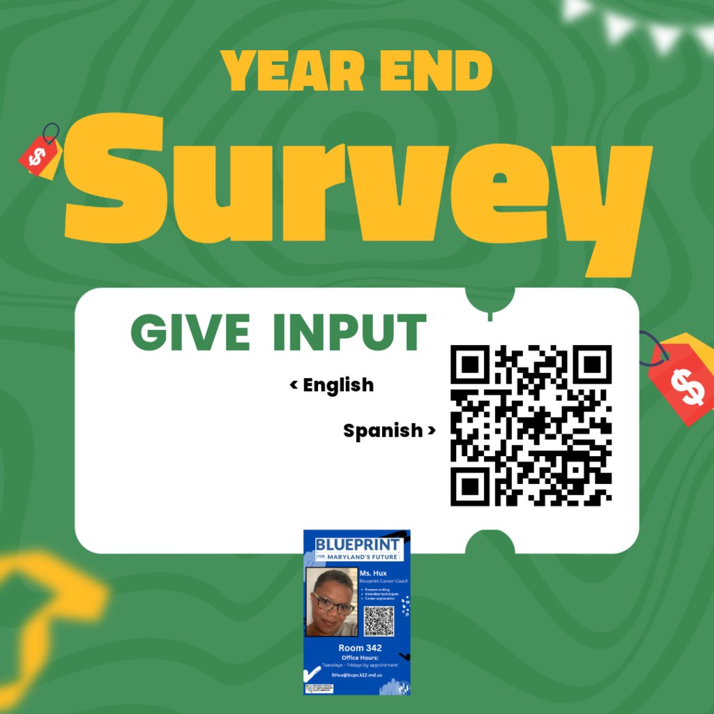 This is a gentle reminder to please take a moment to complete this EoY survey.    ALL students  = One Patterson 
Buenos días, estudiantes de penúltimo año. El fin del año escolar se acerca rápidamente. Por favor, tómense un momento para completar esta encuesta de fin de año.