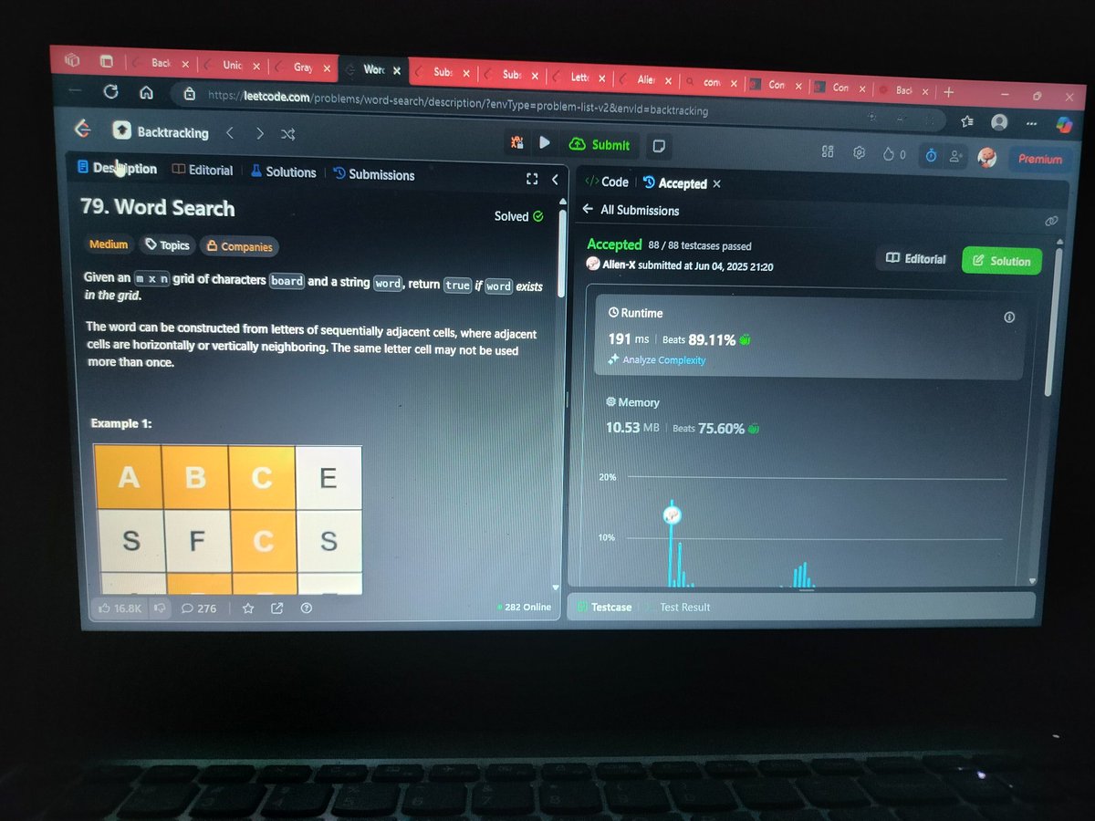 M56957992Pritam's tweet image. #Day_3 of #100_days_of_code 
04 / 06 / 2025, Wednesday

Solved : backtracking
78. Subsets
90. Subsets ll
79. Word Search