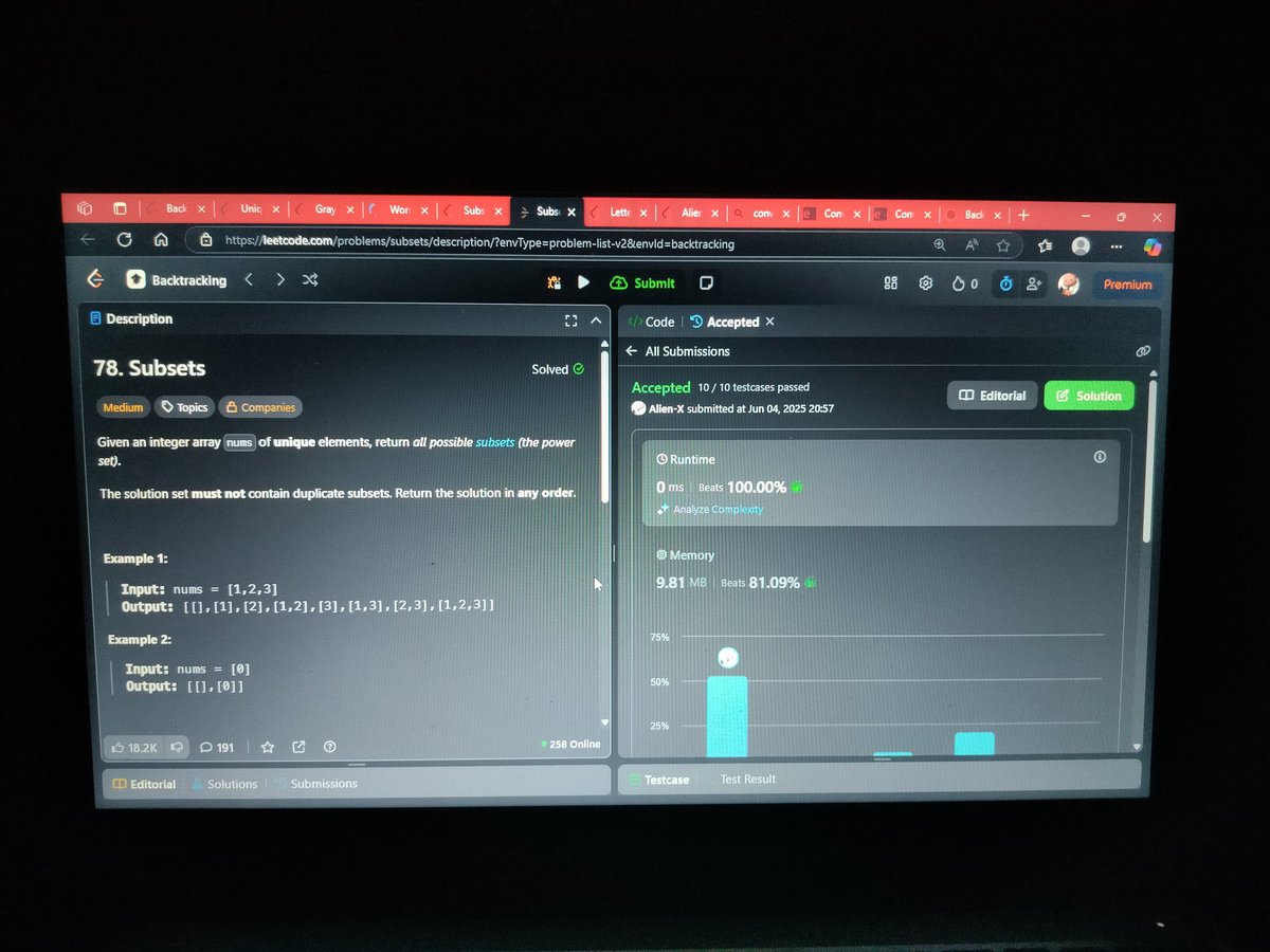 M56957992Pritam's tweet image. #Day_3 of #100_days_of_code 
04 / 06 / 2025, Wednesday

Solved : backtracking
78. Subsets
90. Subsets ll
79. Word Search
