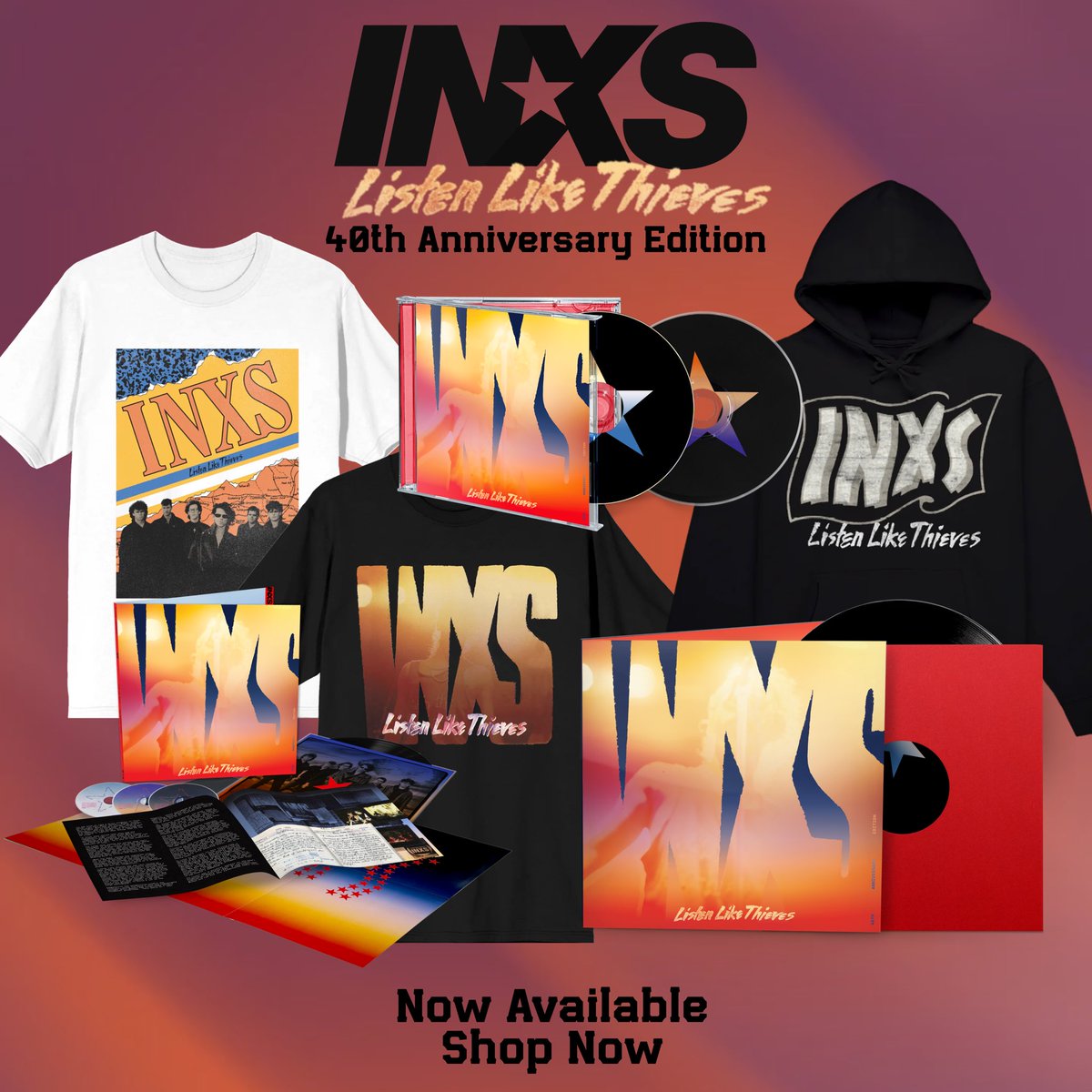 INXS's tweet image. We’ve got what you need! 📣 Shop all new Listen Like Thieves 40th Anniversary merch items available in our US store now: shop.inxs.com/?utm_campaign=…