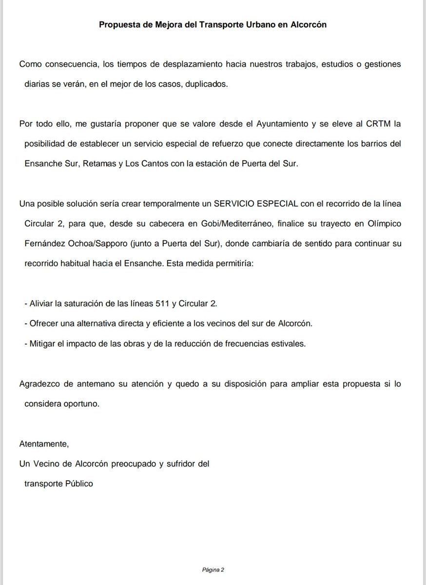 🚌 Busero Tuiteroo 🚏 🏃 (@buserotuiteroo) on Twitter photo Hola <a href="/TrinidadCast_mm/">Trinidad Castillo</a>
<a href="/AlcorconEco/">Transición Ecológica, Movilidad y Medio Ambiente</a> <a href="/AytoAlcorcon/">Ayuntamiento de Alcorcón</a>
<a href="/CRT_Madrid/">Consorcio Regional de Transportes de Madrid</a> <a href="/SpainArriva/">Arriva Spain | Transporte de viajeros</a>
Te adjunto una propuesta de mejora en el transporte urbano de Alcorcón.
🚧 A5
🚧 C5 mes de Julio
Líneas 🚍 Saturadas 2️⃣ y 5️⃣1️⃣1️⃣
Quedó a tu disposición Hola <a href="/TrinidadCast_mm/">Trinidad Castillo</a>
<a href="/AlcorconEco/">Transición Ecológica, Movilidad y Medio Ambiente</a> <a href="/AytoAlcorcon/">Ayuntamiento de Alcorcón</a>
<a href="/CRT_Madrid/">Consorcio Regional de Transportes de Madrid</a> <a href="/SpainArriva/">Arriva Spain | Transporte de viajeros</a>
Te adjunto una propuesta de mejora en el transporte urbano de Alcorcón.
🚧 A5
🚧 C5 mes de Julio
Líneas 🚍 Saturadas 2️⃣ y 5️⃣1️⃣1️⃣
Quedó a tu disposición