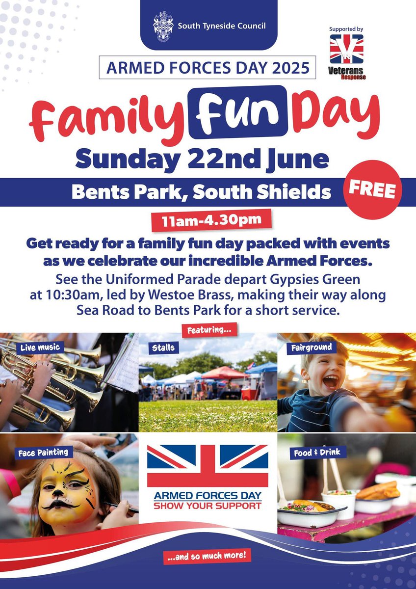 Get ready for a family fun day packed with events as we celebrate our incredible Armed Forces on 22nd June.

This is a free event to show South Tyneside Council’s appreciation for our Armed Forces and for everyone to join and have a fantastic day out.

Head down to Bents Park