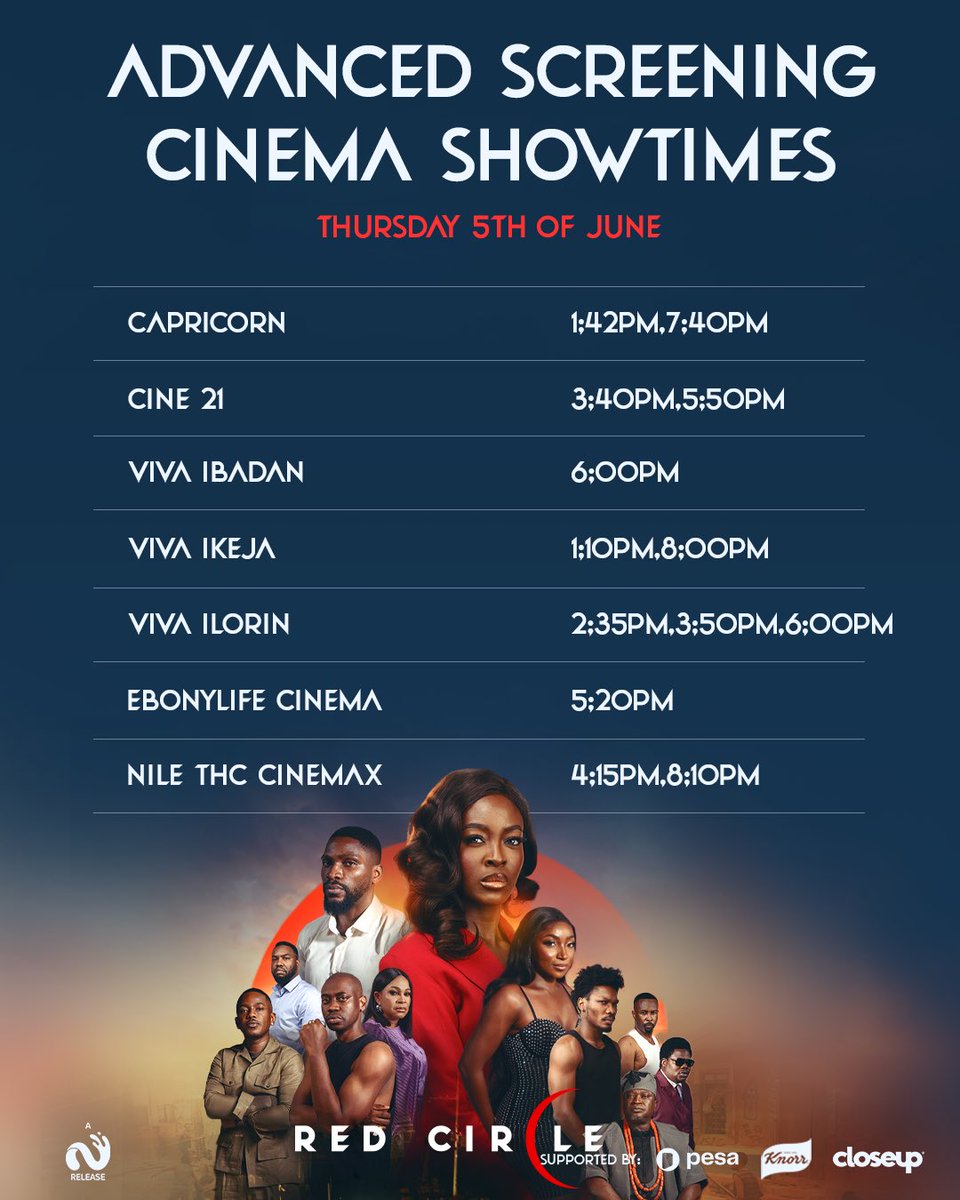 WE ARE UP!!! ⭕⭕

SWIPE ➡️ to see the ADVANCED SCREENING showtimes + cinema guide for RED CIRCLE!

Be among the first to watch RED CIRCLE on the big screen starting TOMORROW! 🥵🔥

🎥 Advanced Screenings in SELECTED CINEMAS only!
📍 Watch it.
🏷️ Tag us.
🗣️ Share your reviews.