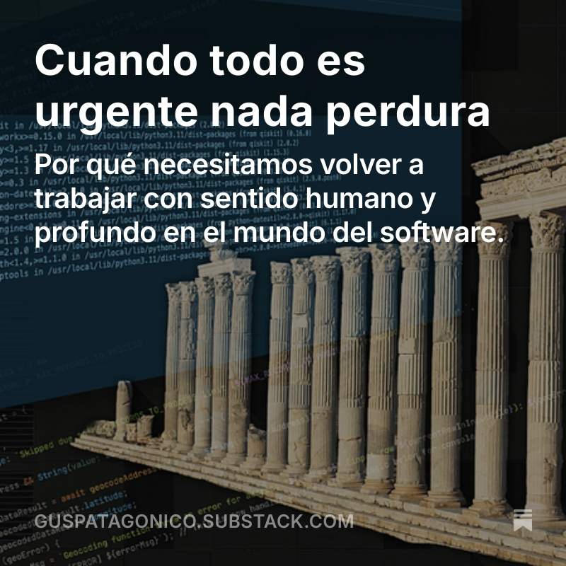 Nuevo post: "Cuando todo es urgente nada perdura."

#reflexion #softwaredevelopment #trabajohumano #conexionhumana #humanconnection #craftmanship

open.substack.com/pub/guspatagon…